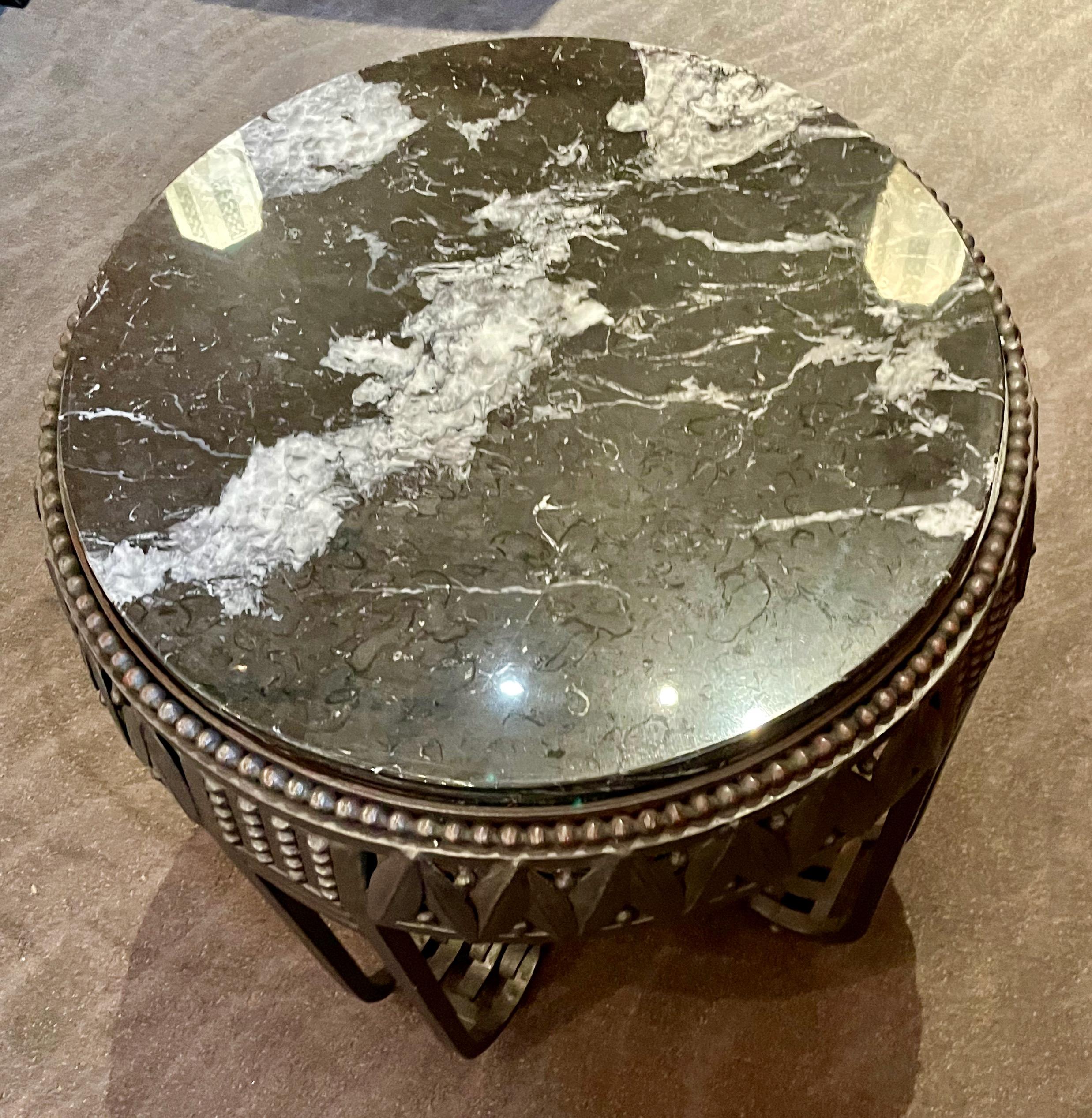 Art Deco Ironwork Coffee or Side Table with Black White Marble Top For Sale 3