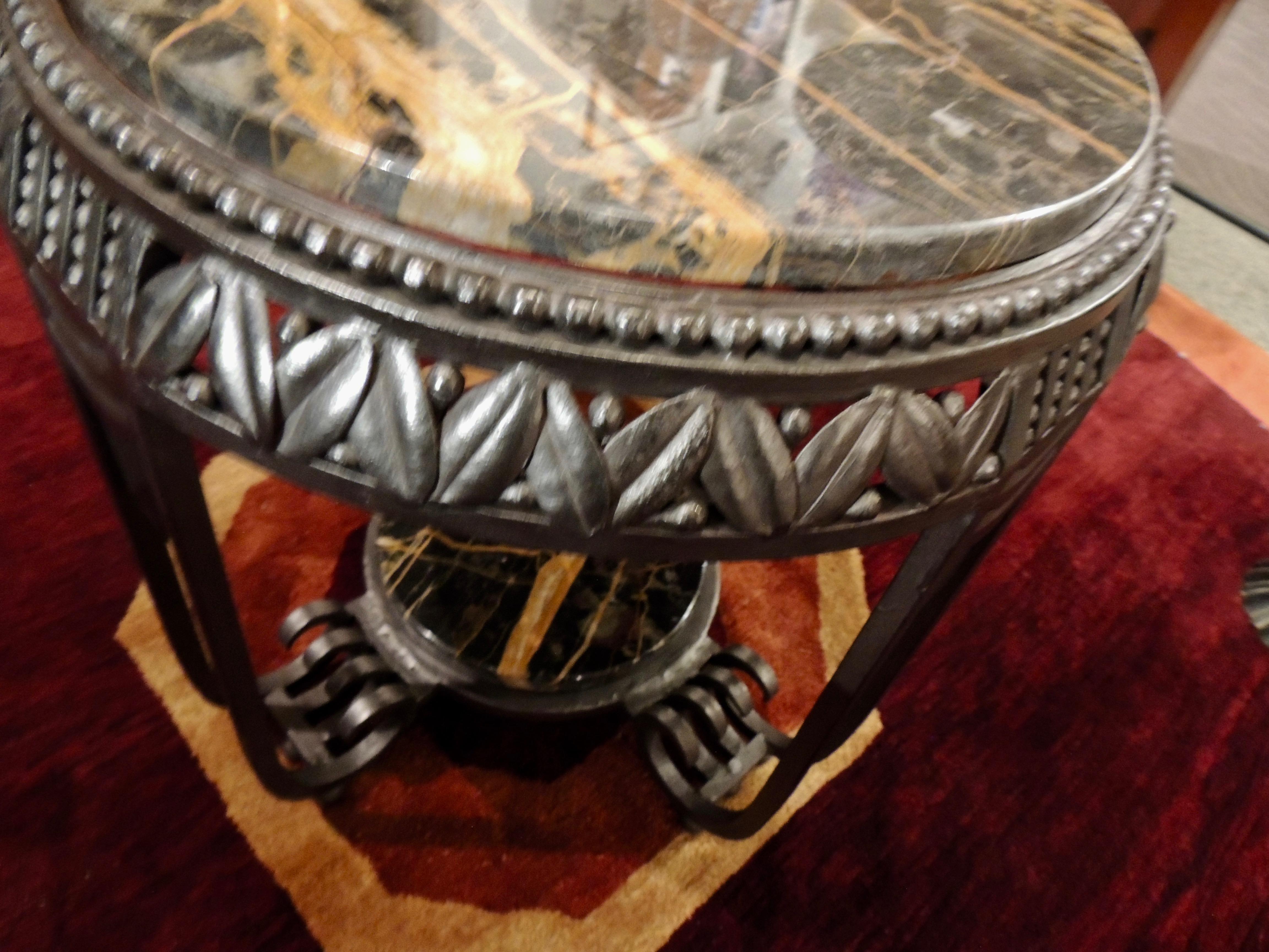 Argentine Art Deco Ironwork Side Table with Portoro Marble Top Brandt