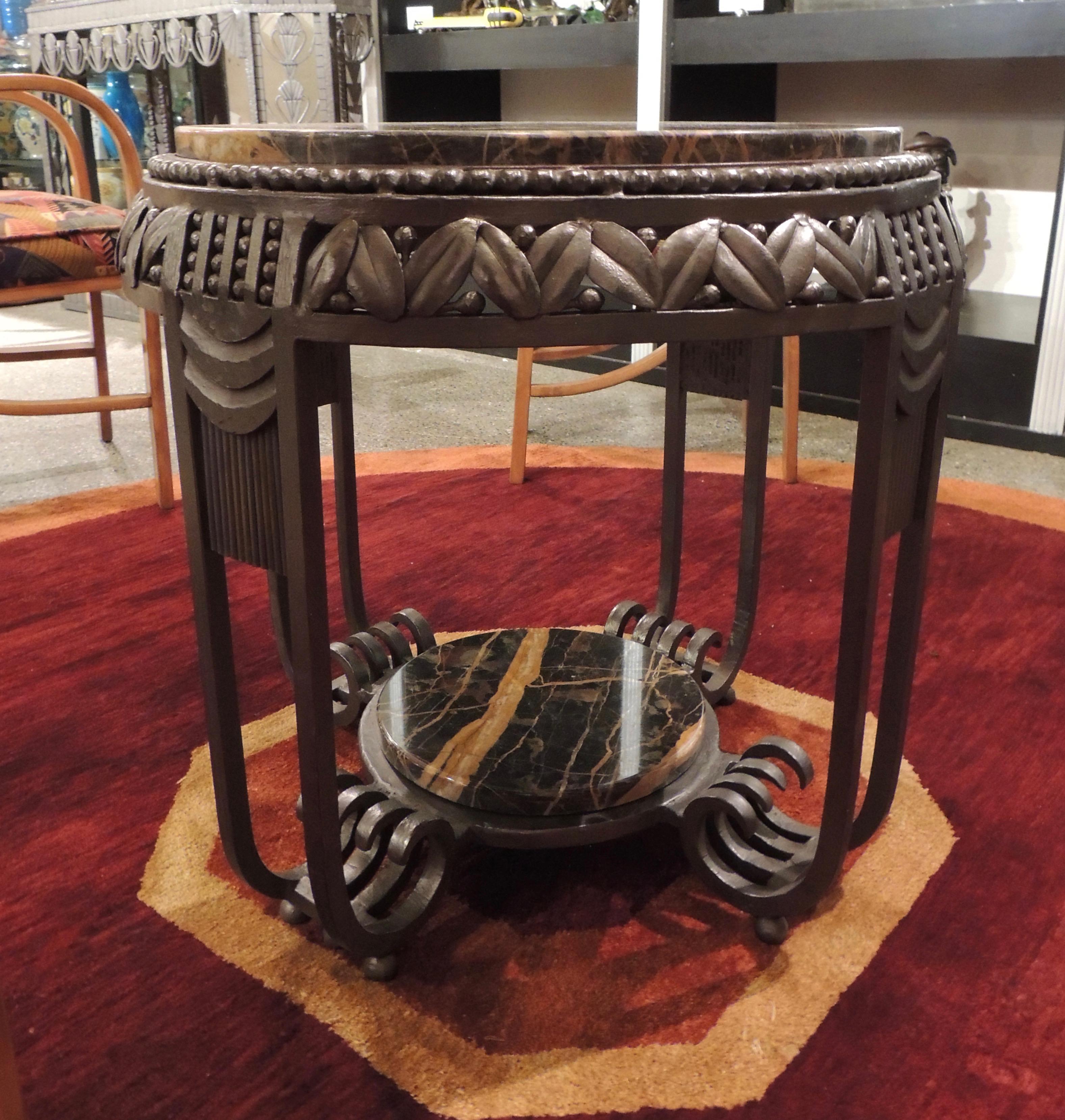 Art Deco Ironwork Side Table with Portoro Marble Top Brandt In Excellent Condition In Oakland, CA