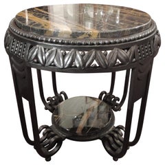 Art Deco Ironwork Side Table with Portoro Marble Top Brandt