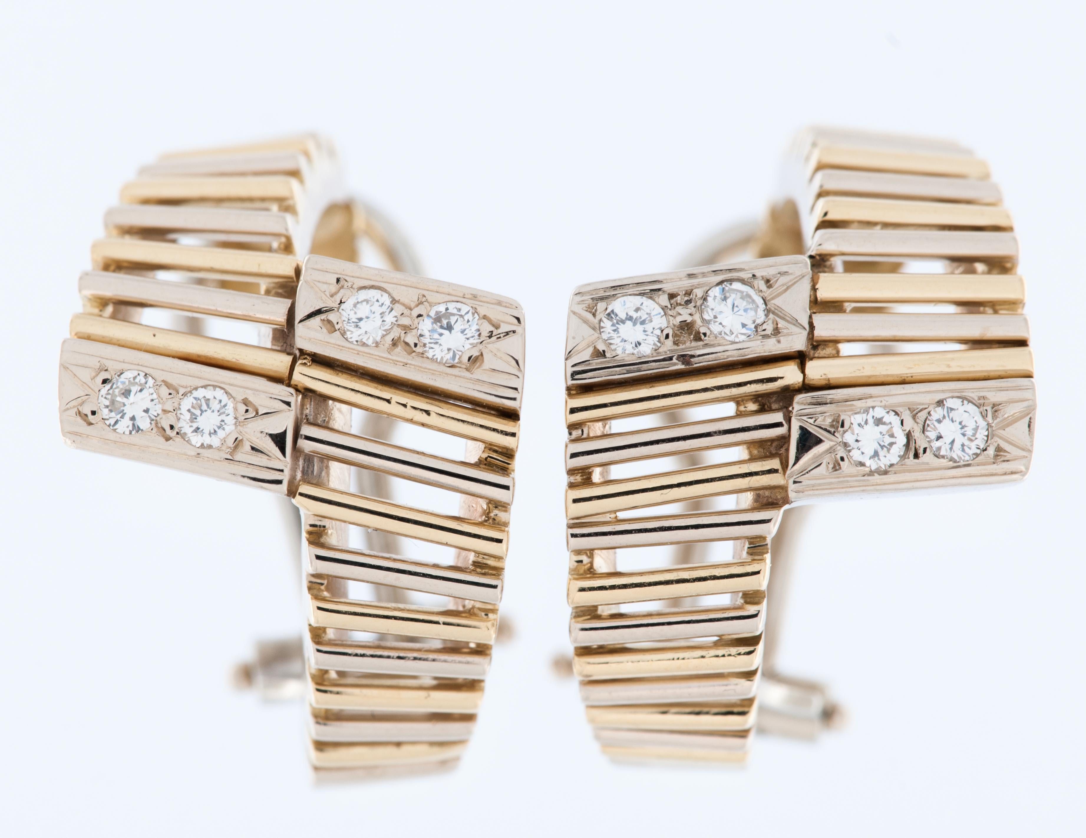 Art Deco Italian 18kt Yellow and White Gold Earrings with Diamonds For Sale 2