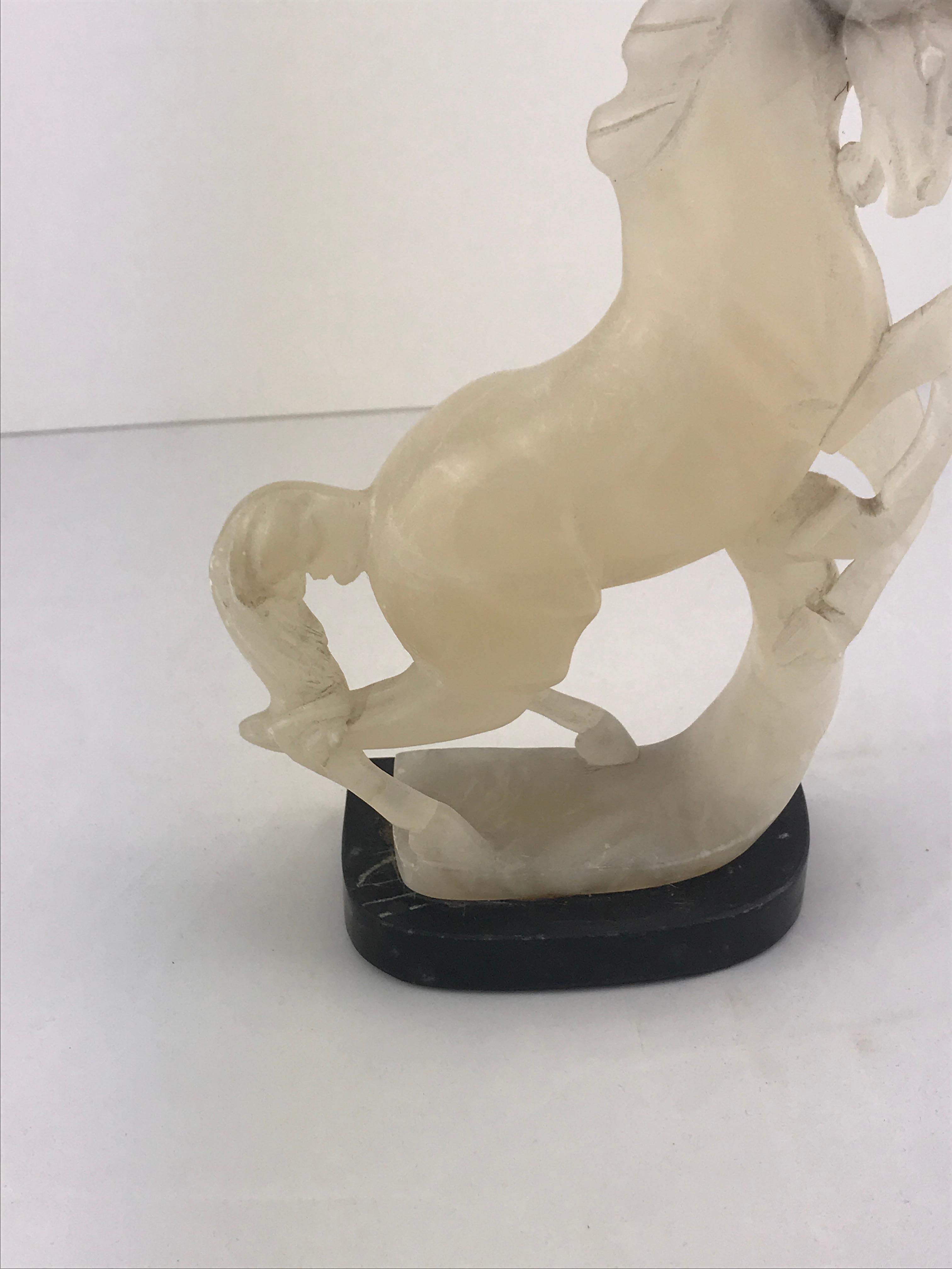 Art Deco Italian Alabaster and Black Marble Horse Sculpture, 1960s 3