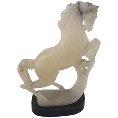 Vintage Art Deco Italian Alabaster and Black Marble Horse Sculpture, 1960s