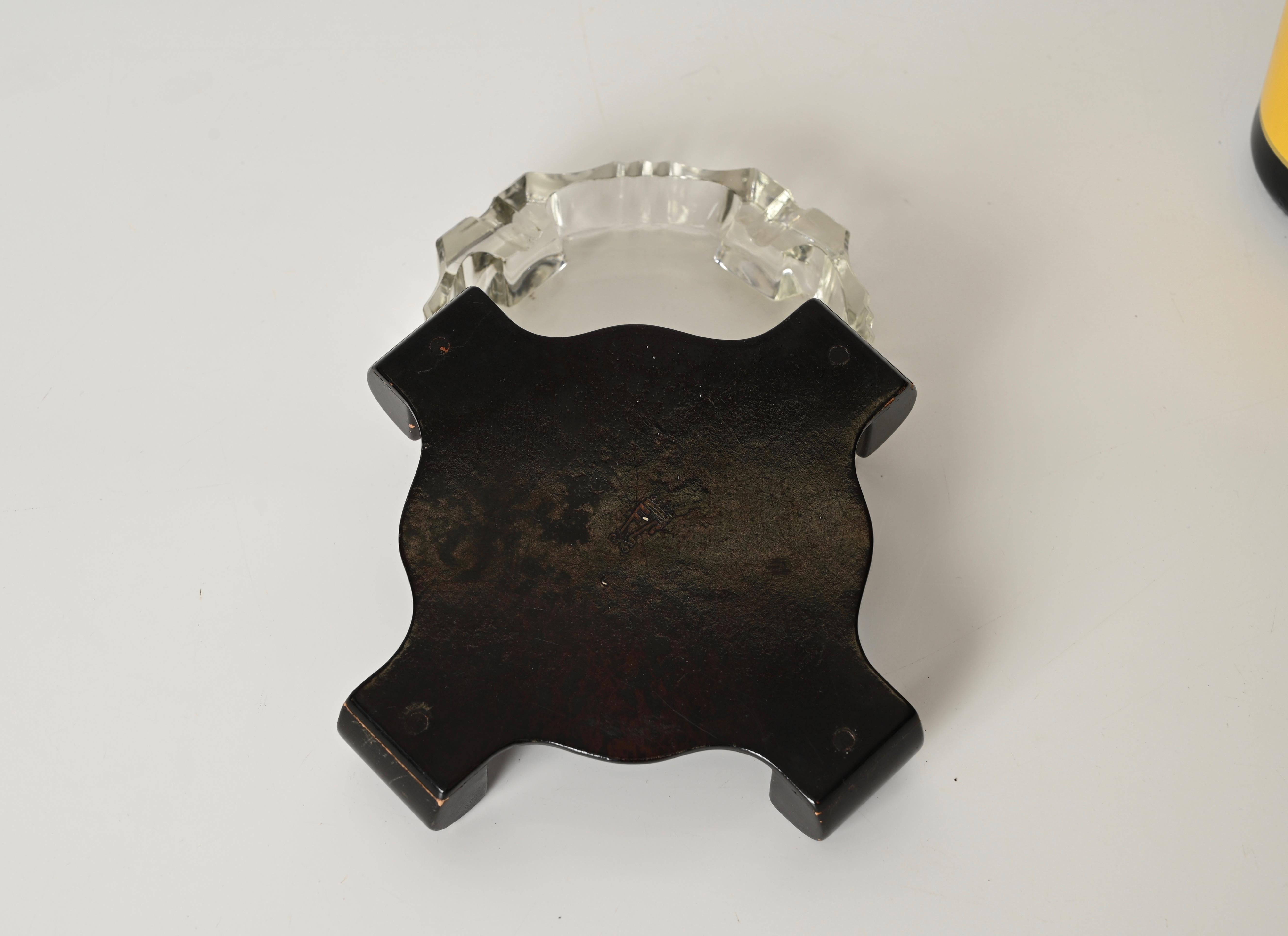 Art Deco Italian Ashtray in Crystal and Lacquered Wood, 1930s For Sale 5