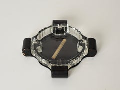 Italienischer Aschenbecher im Art-déco-Stil aus Kristall und lackiertem Holz, 1930er Jahre