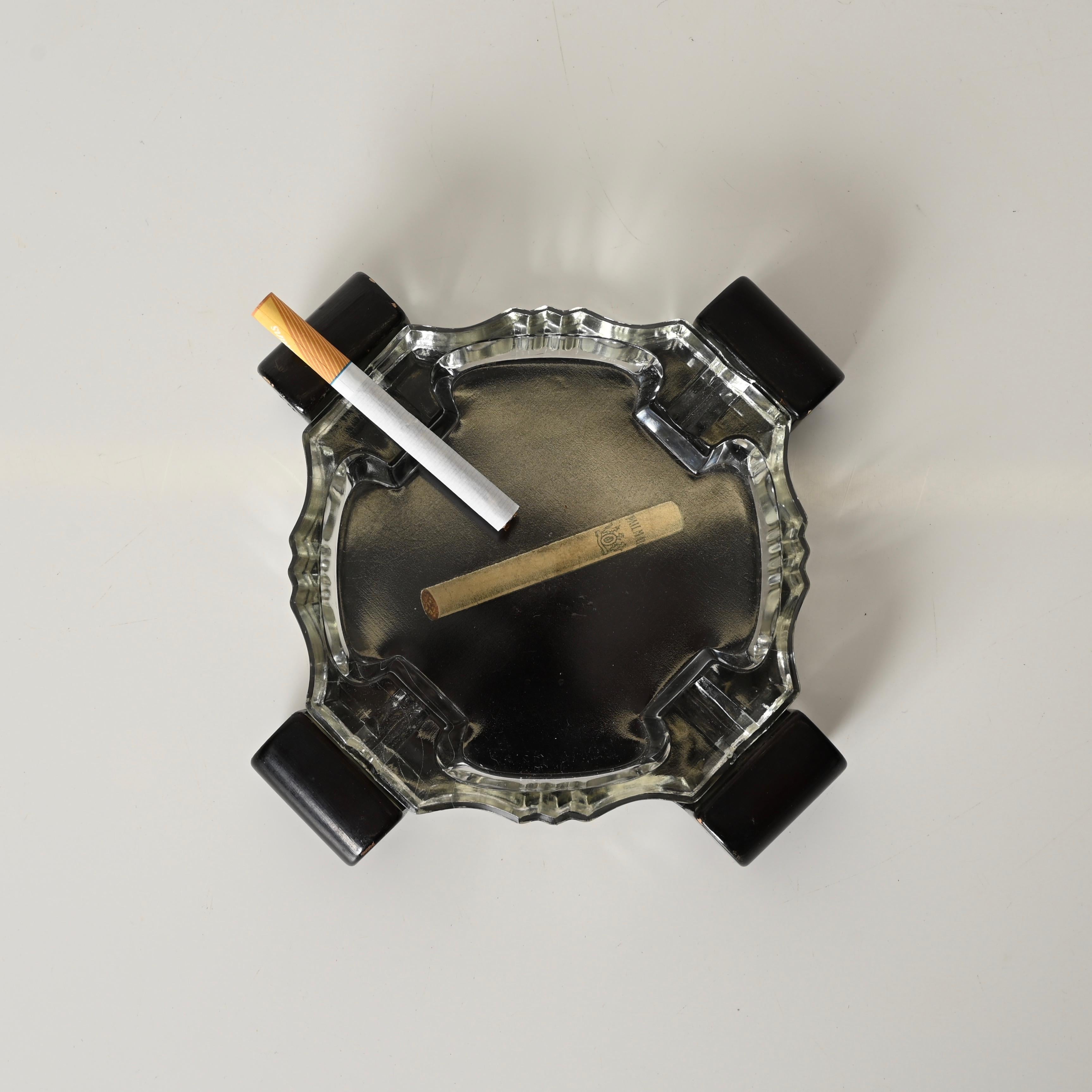 Art Deco Italian Ashtray in Crystal and Lacquered Wood, 1930s In Good Condition For Sale In Roma, IT