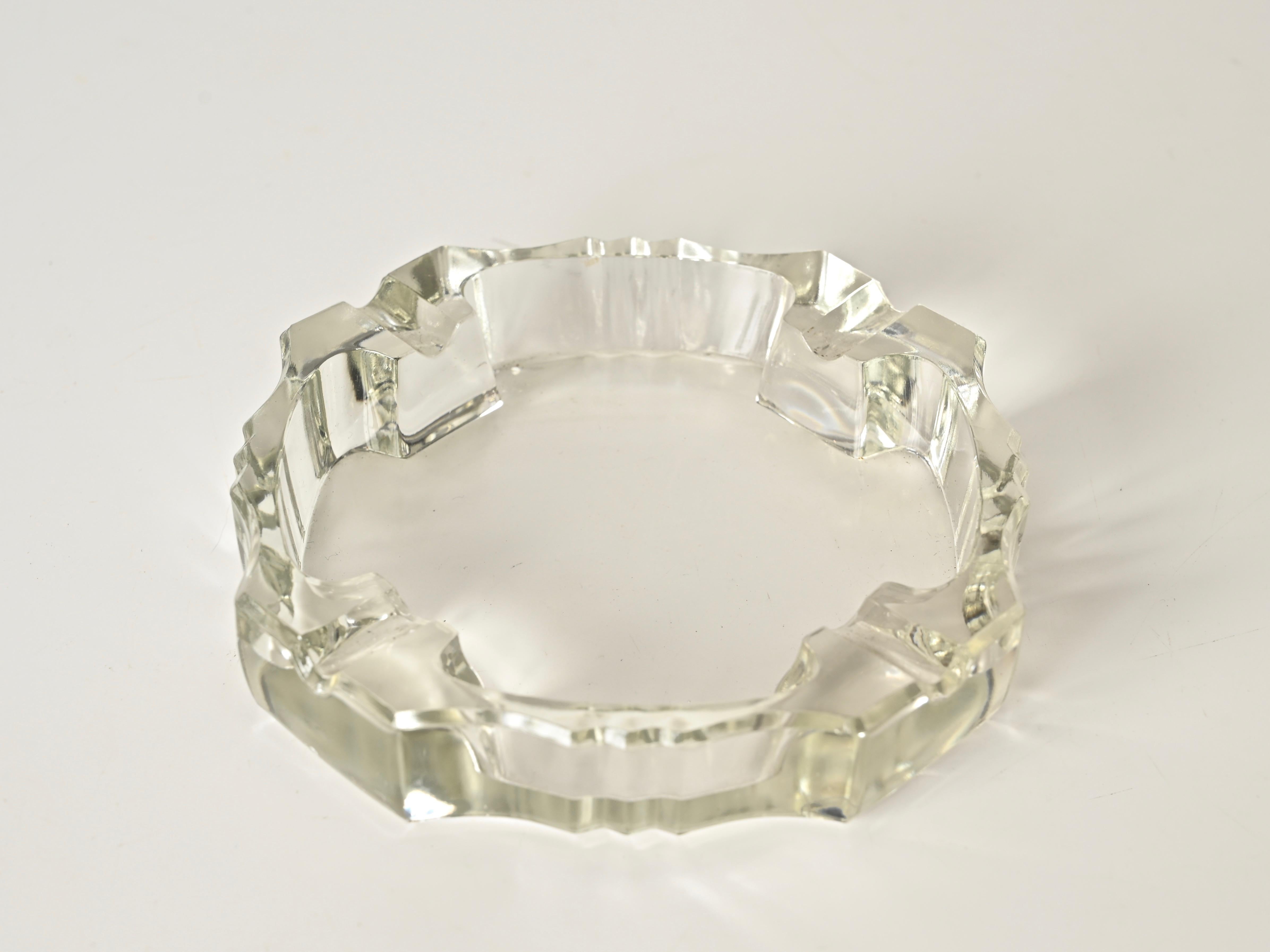 Mid-20th Century Art Deco Italian Ashtray in Crystal and Lacquered Wood, 1930s For Sale