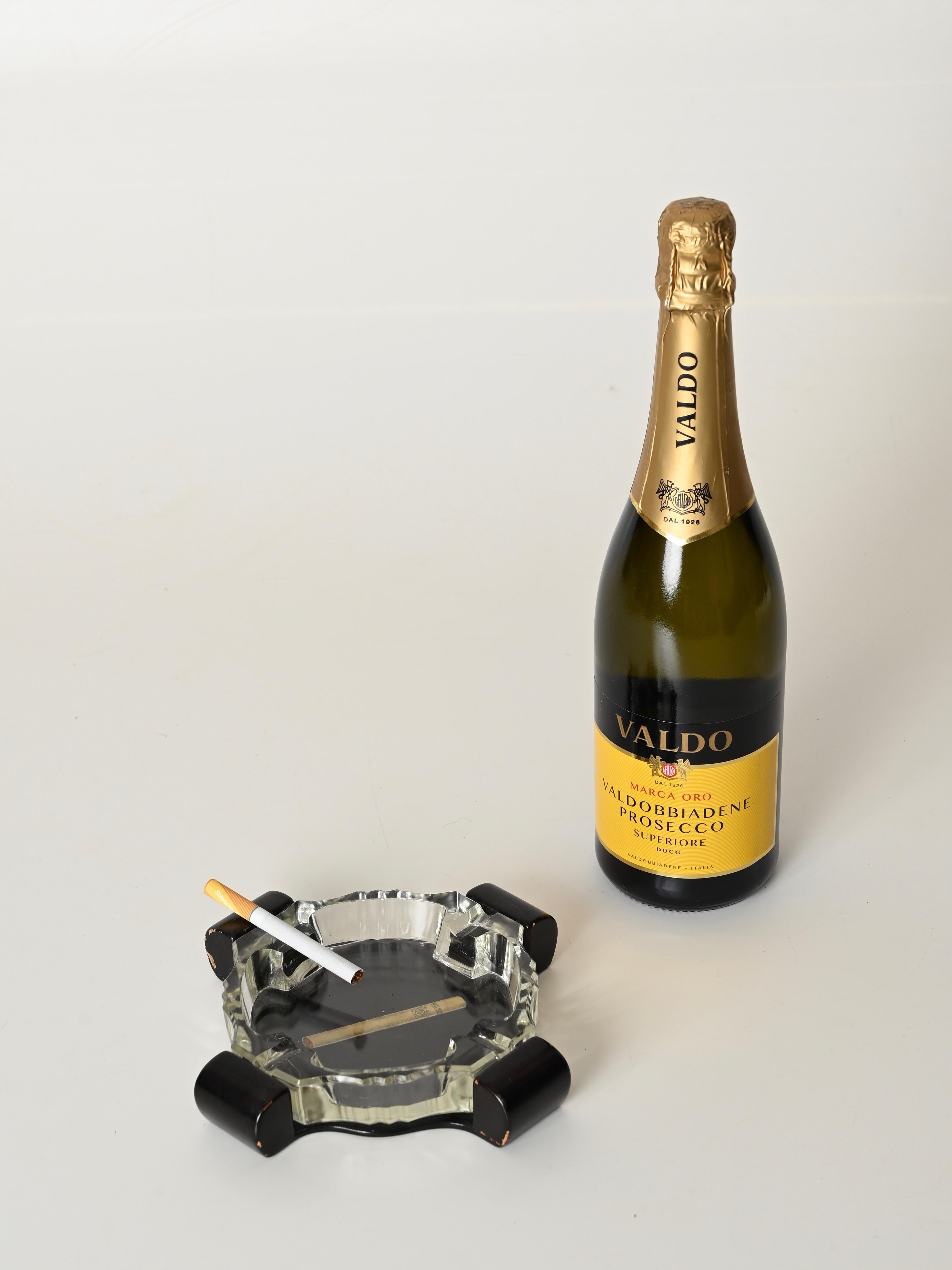 Art Deco Italian Ashtray in Crystal and Lacquered Wood, 1930s For Sale 2