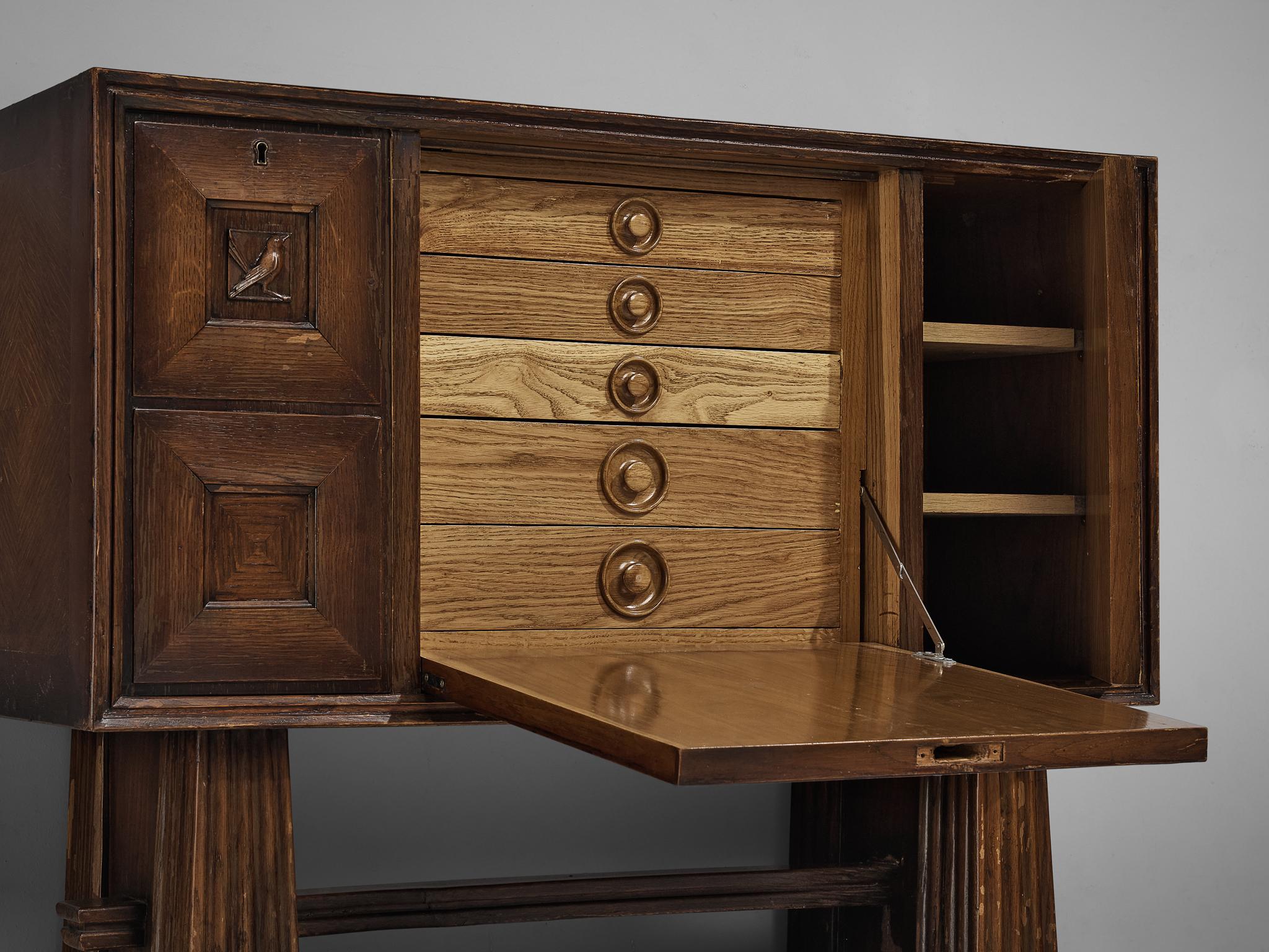 Mid-20th Century Art Deco Italian Bar Cabinet in Darkened Oak