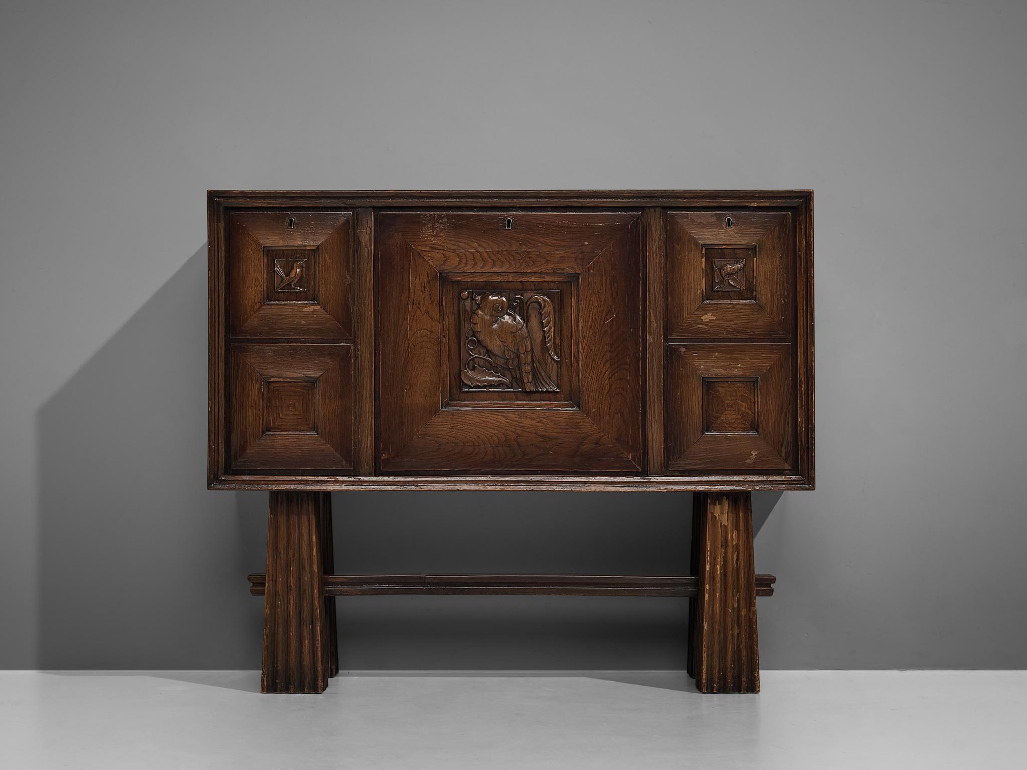 Art Deco Italian Bar Cabinet in Darkened Oak 2