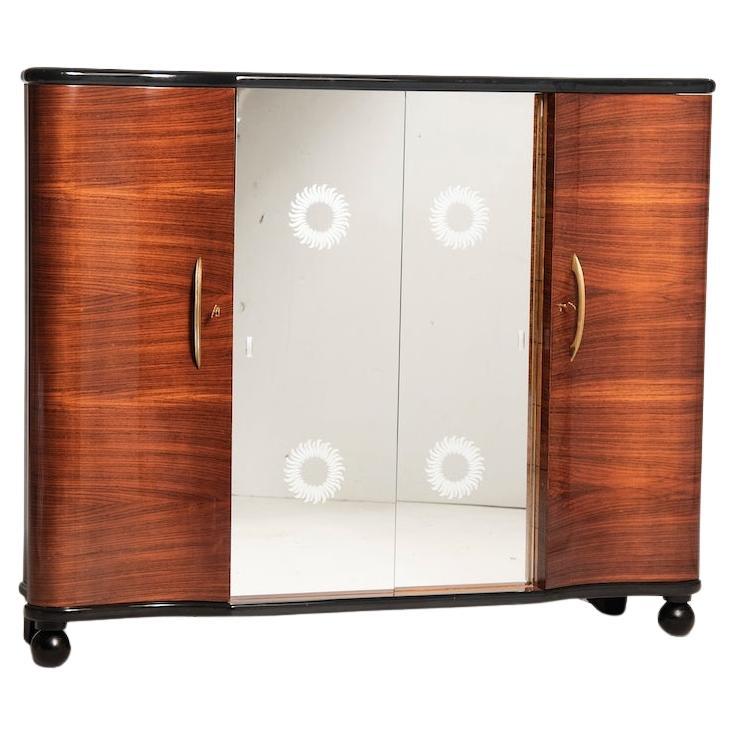 Art Deco Italian Bar Cabinet in Walnut and Burl For Sale