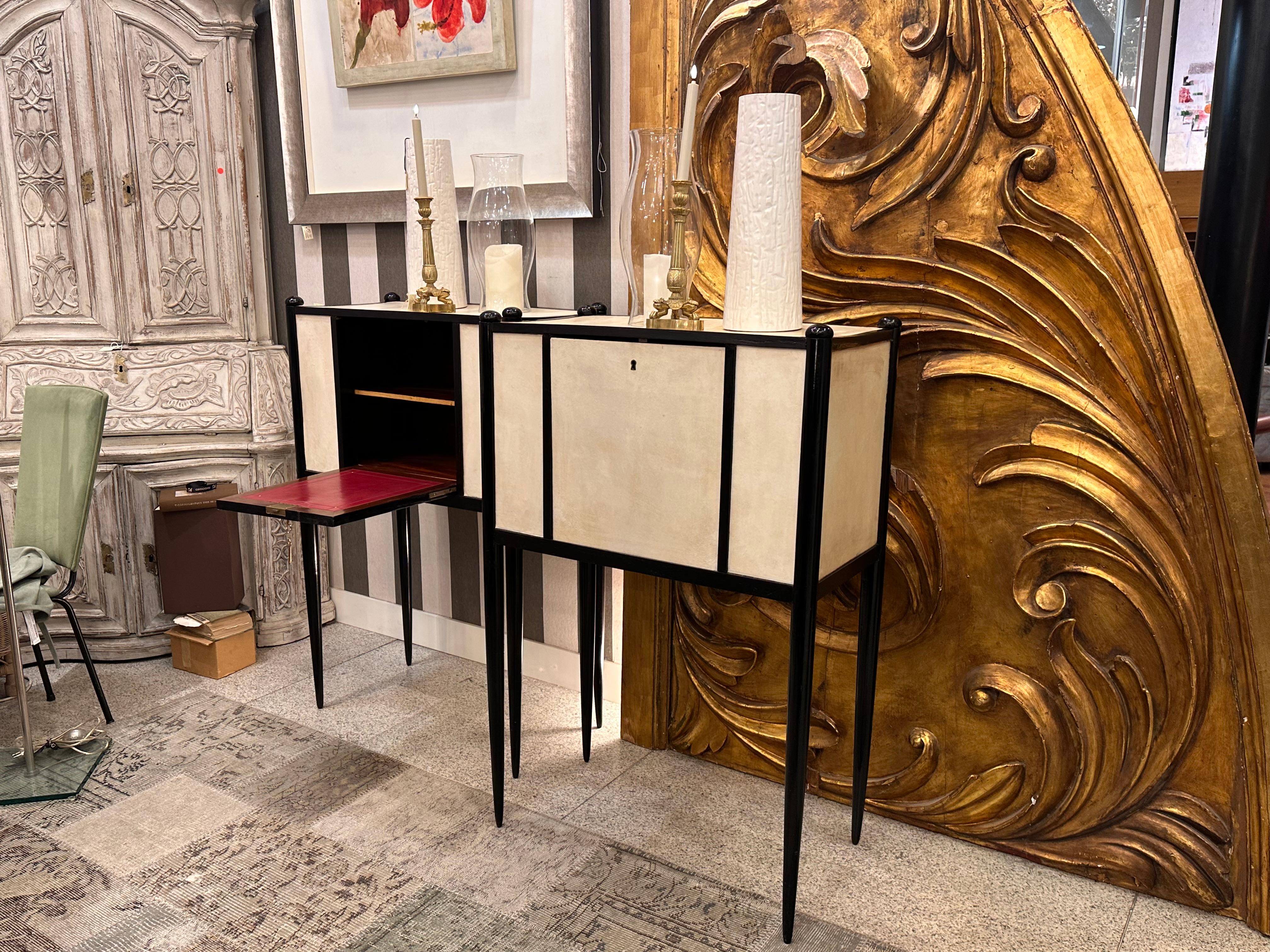 Art Deco Italian black and white couple of Cabinets -Secretaries Paolo Buffa For Sale 3