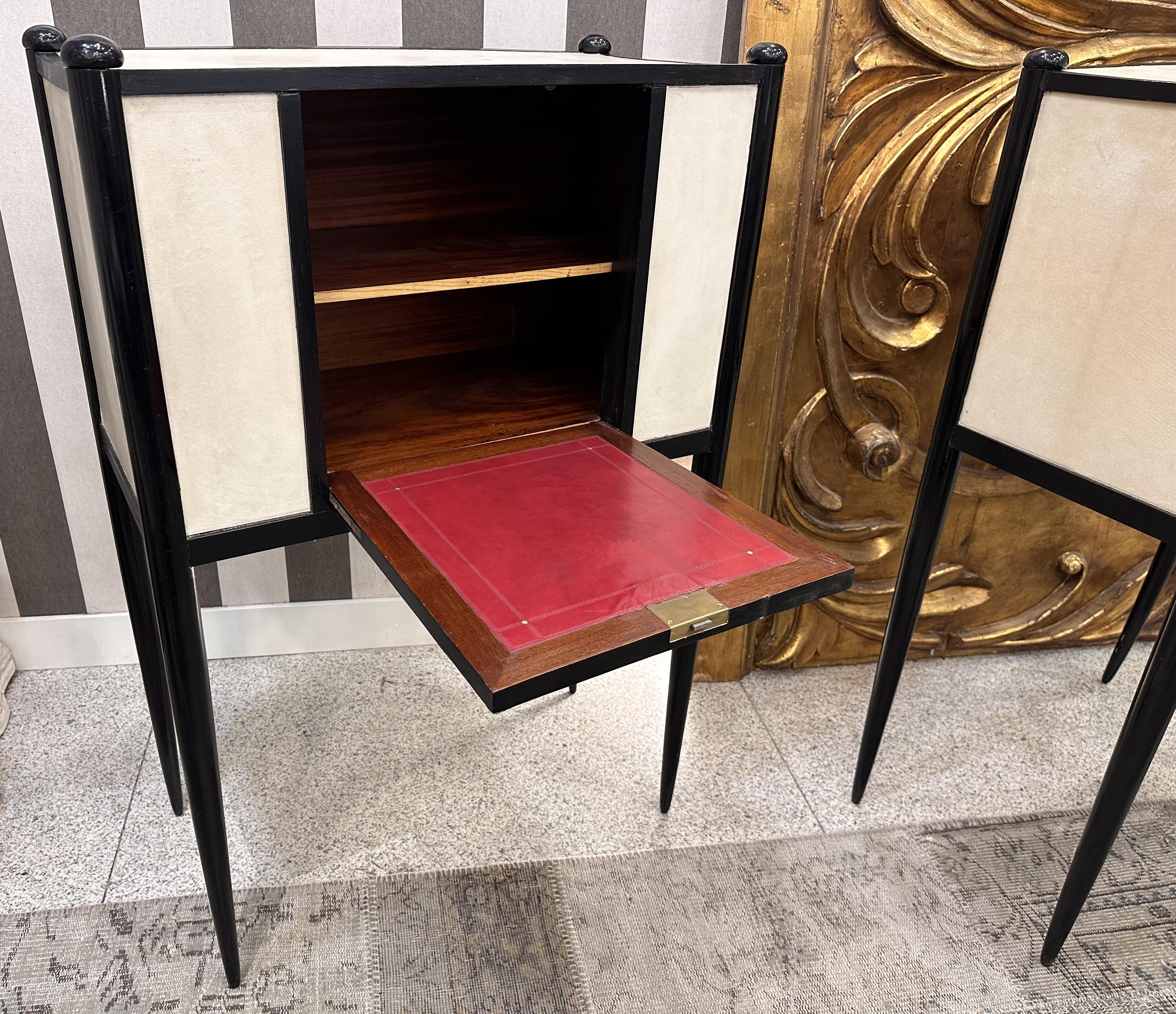 Mid-20th Century Art Deco Italian black and white couple of Cabinets -Secretaries Paolo Buffa For Sale