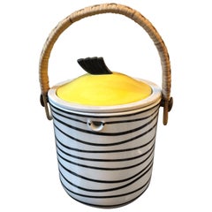 Vintage Art Deco Italian Black and Yellow Ceramic Ice Bucket, circa 1930