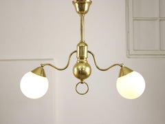 Art Deco Italian Brass and Opaline Chandelier