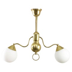 Art Deco Italian Brass and Opaline Chandelier