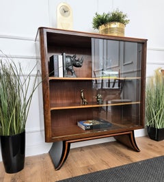 Art Deco Italian Burl Wood Glass Vitrine Sideboard Cabinet Bookcase