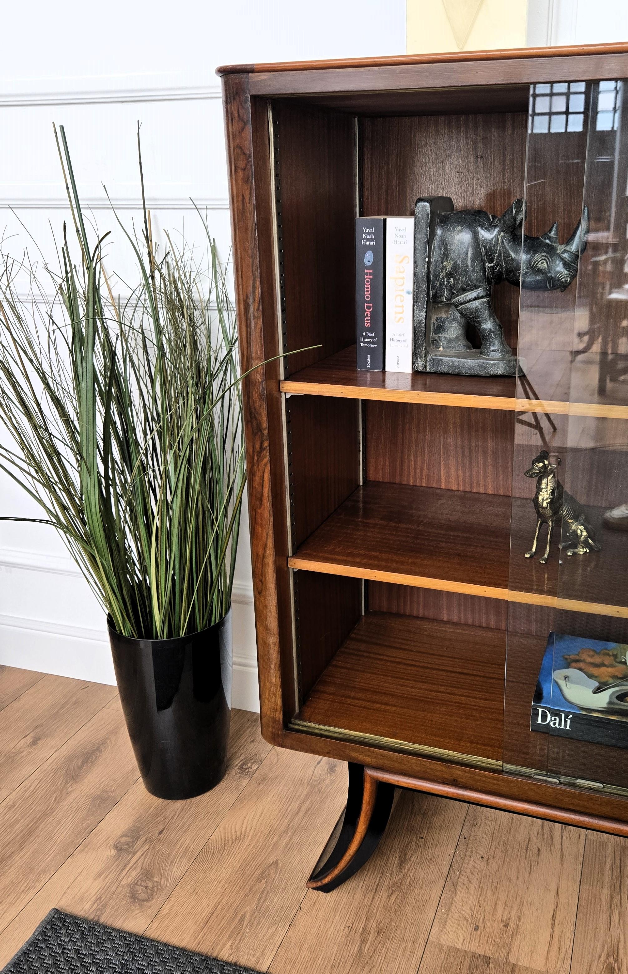 Art Deco Italian Burl Wood Glass Vitrine Sideboard Cabinet Bookcase For Sale 1