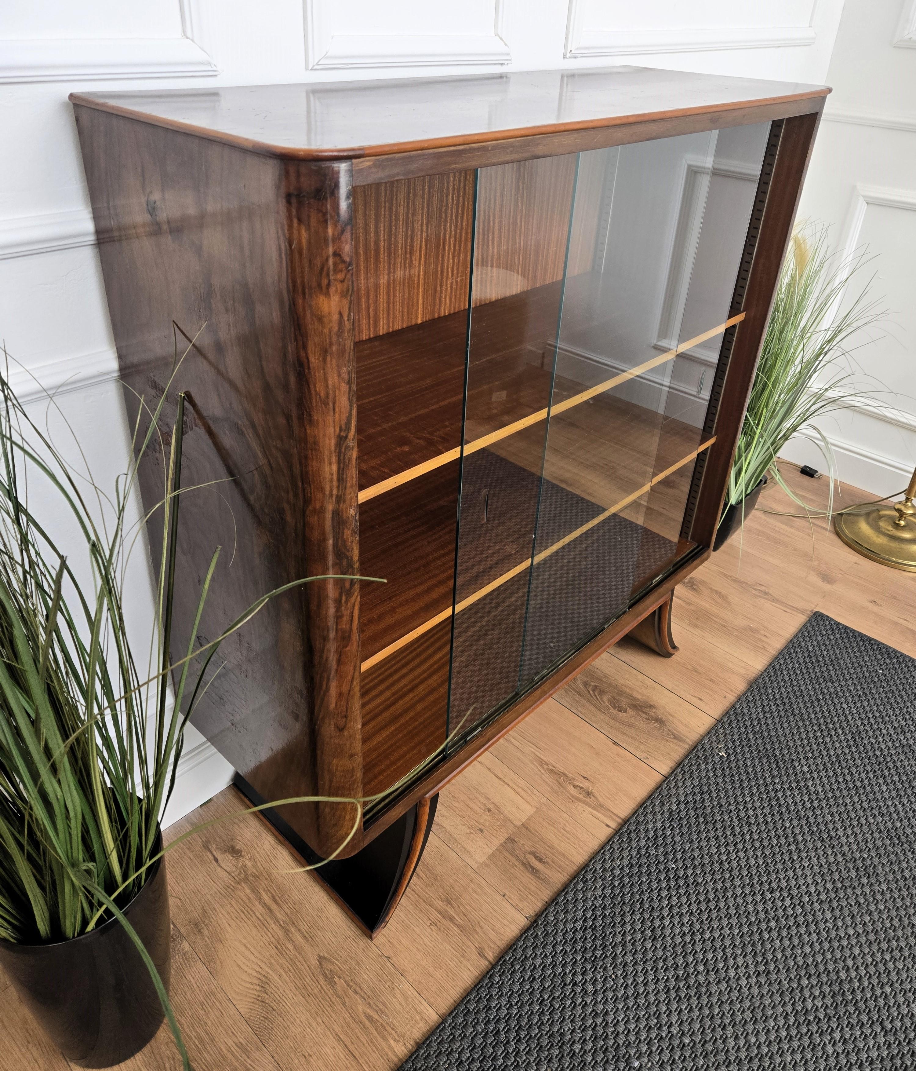 Art Deco Italian Burl Wood Glass Vitrine Sideboard Cabinet Bookcase For Sale 4