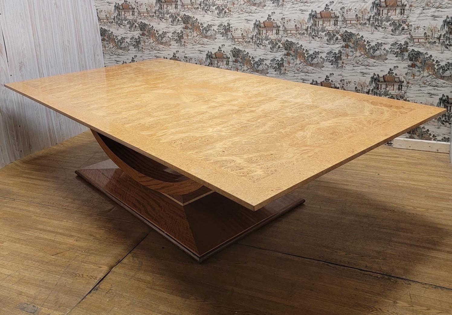 Late 20th Century Art Deco Italian Burled Wood Arched Base Rectangular Dining Table For Sale