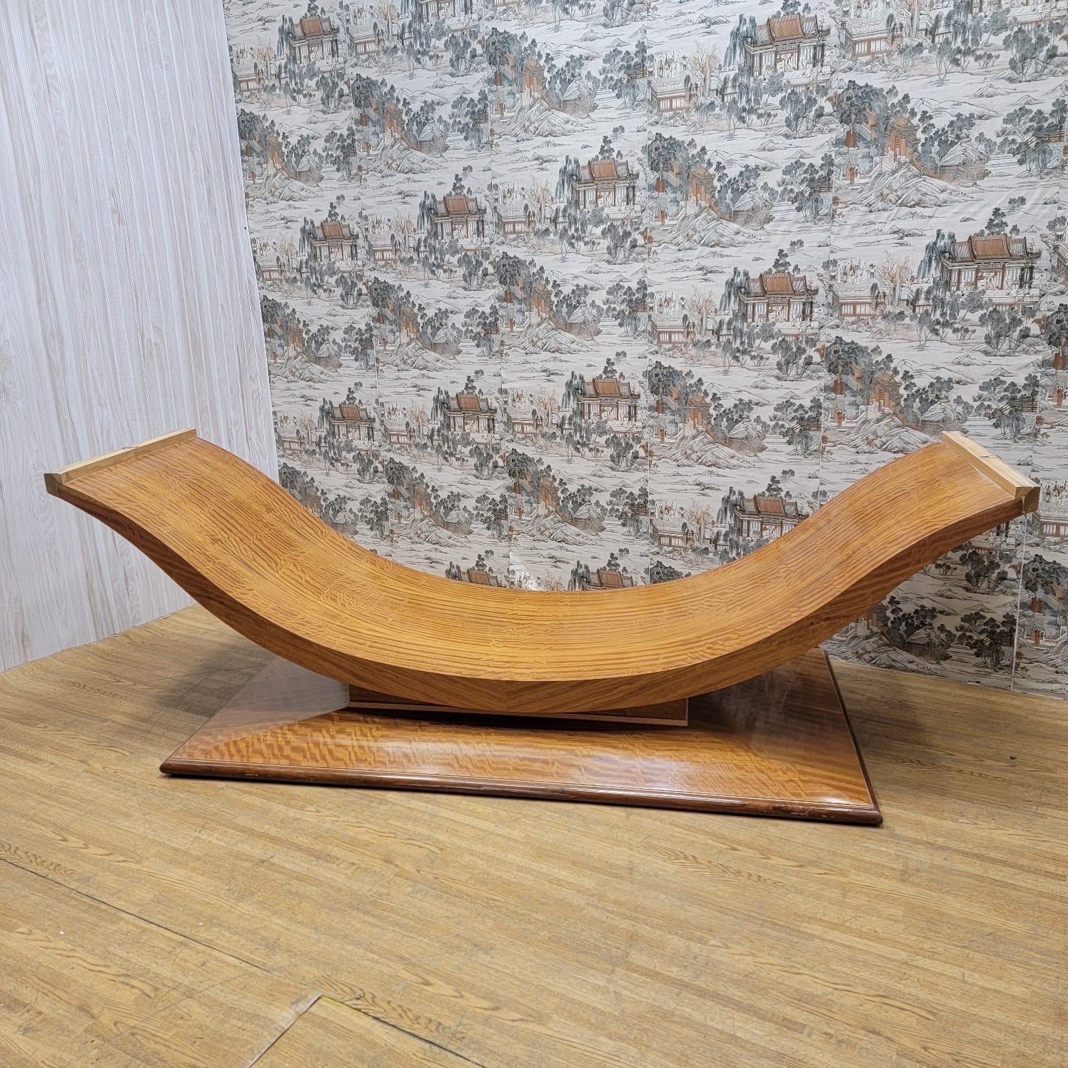Late 20th Century Art Deco Italian Burled Wood Arched Base Rectangular Dining Table For Sale