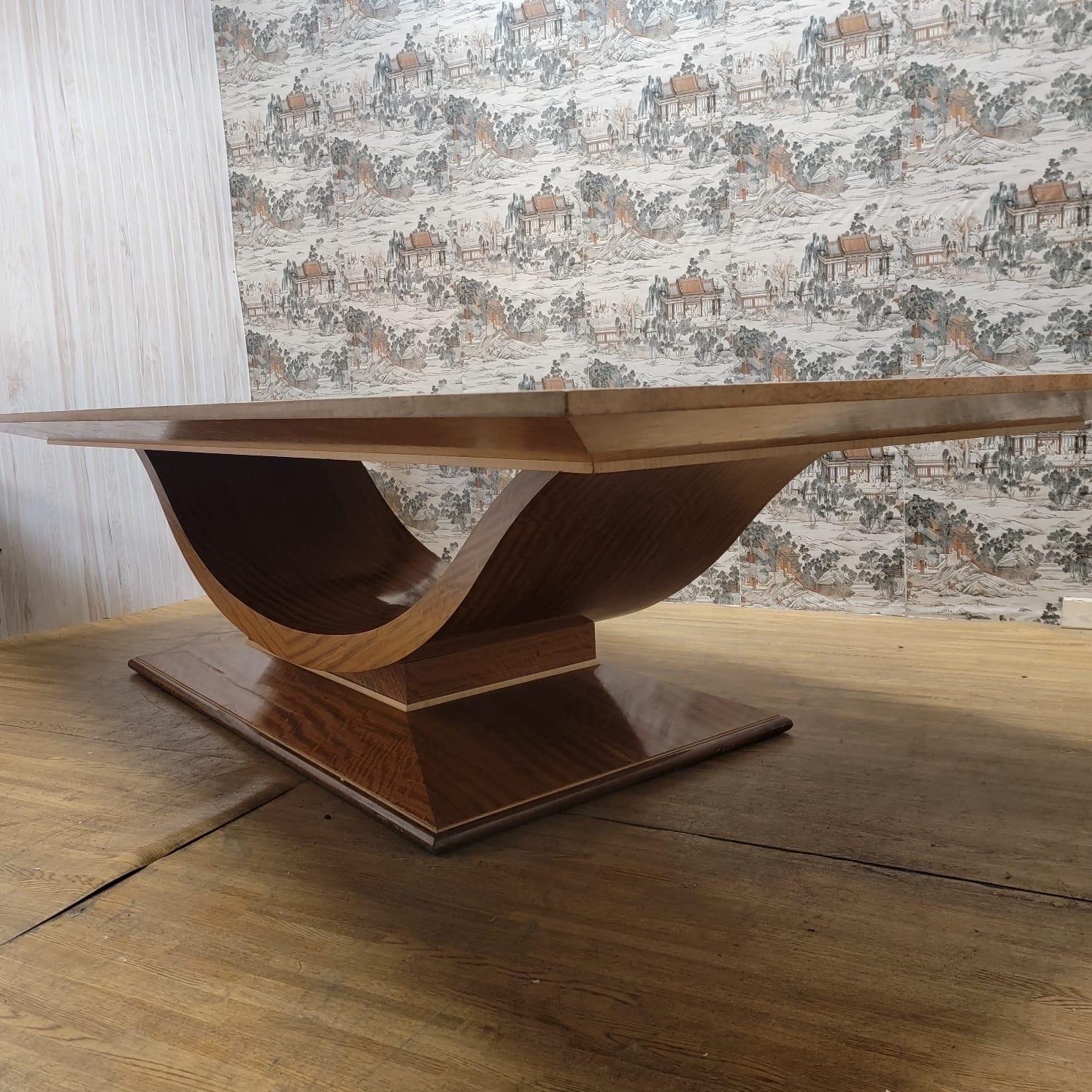 Art Deco Italian Burled Wood Arched Base Rectangular Dining Table 2
