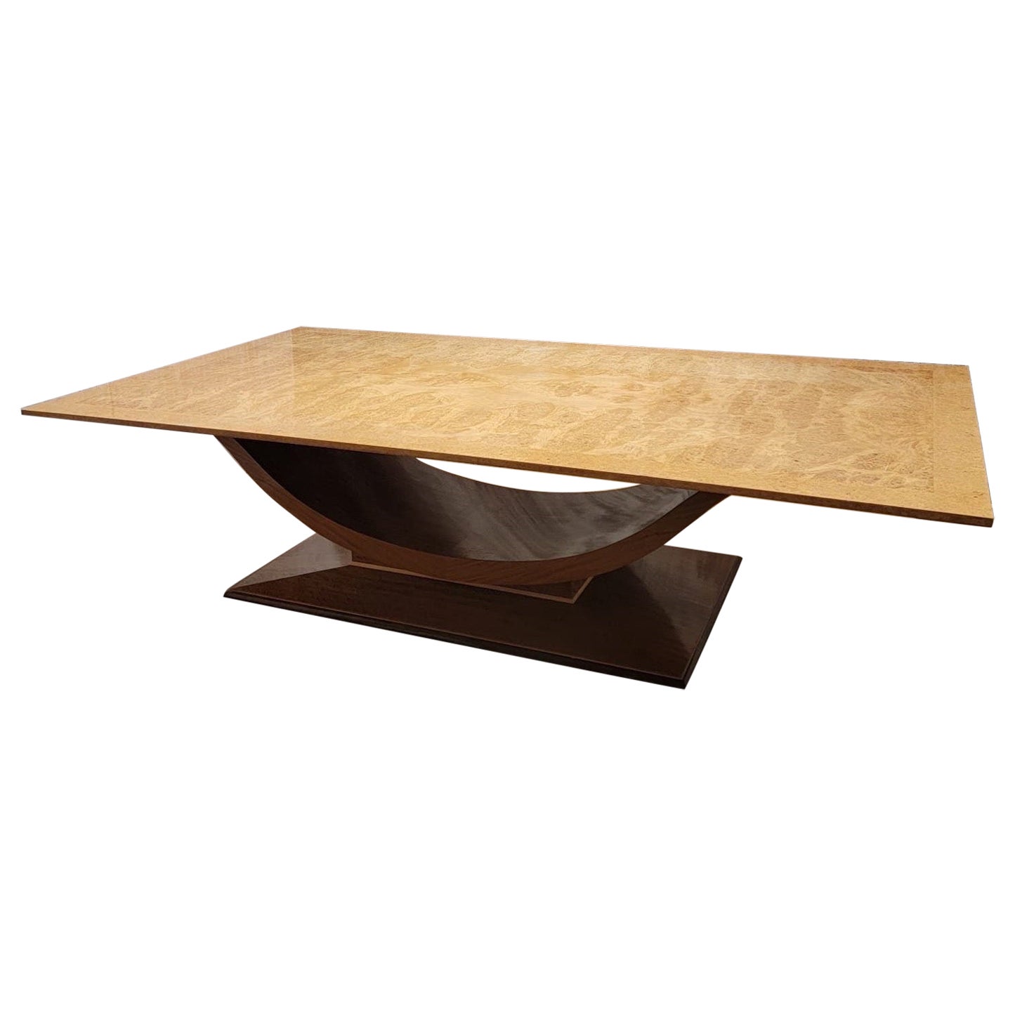 Art Deco Italian Burled Wood Arched Base Rectangular Dining Table