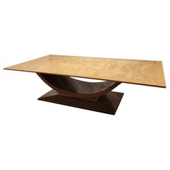 Art Deco Italian Burled Wood Arched Base Rectangular Dining Table