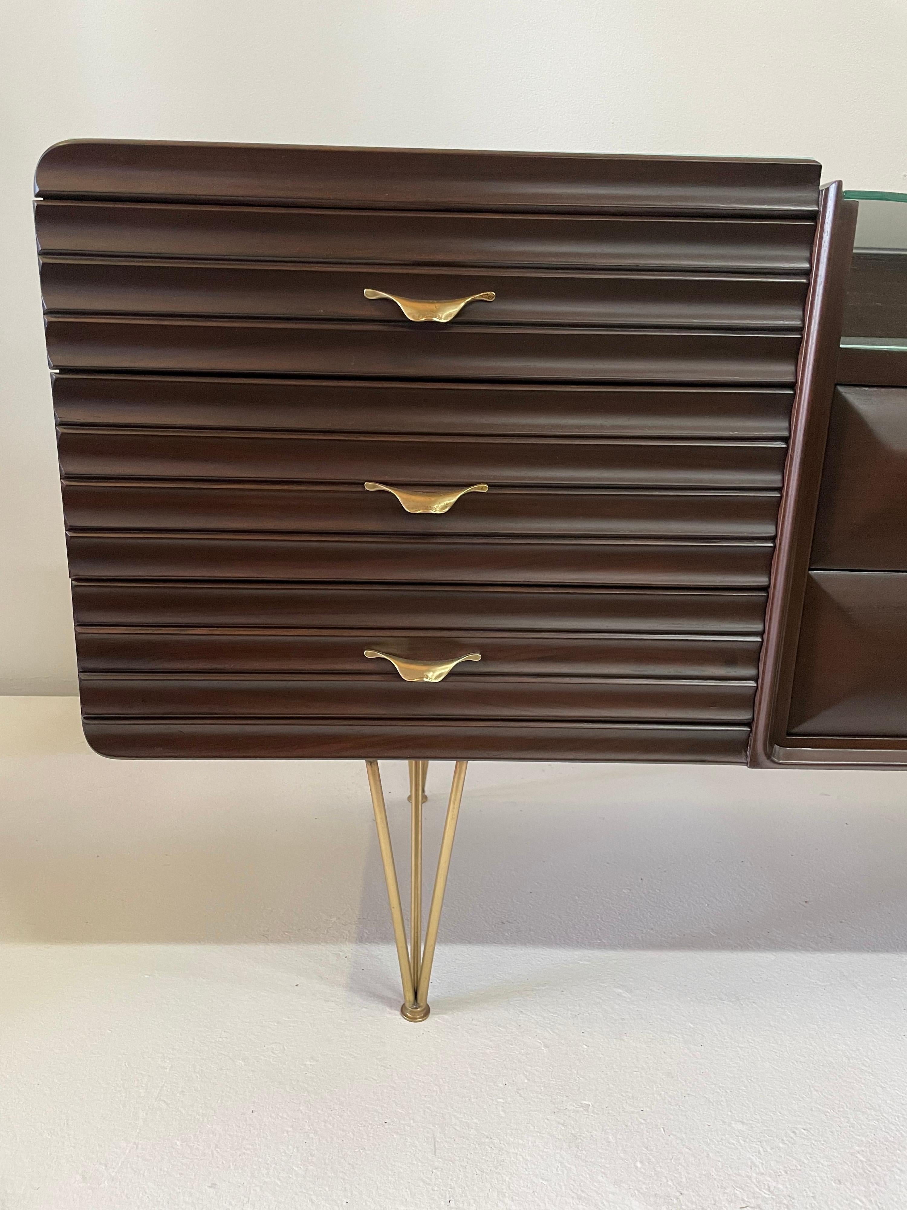 Art Deco Italian Cabinet w/ Reverse Painted Glass and Originals Hair Pin Legs In Good Condition In East Hampton, NY
