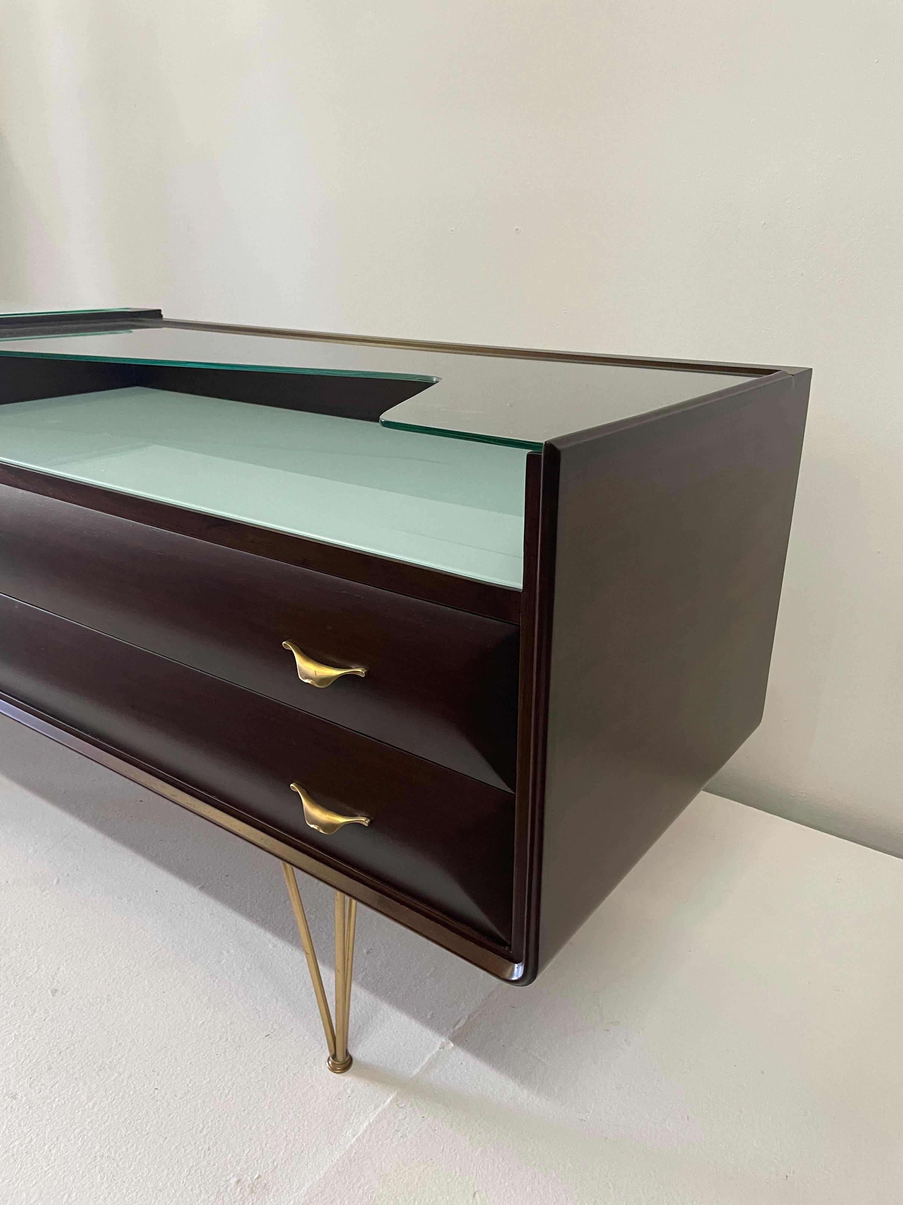 Mid-20th Century Art Deco Italian Cabinet w/ Reverse Painted Glass and Originals Hair Pin Legs