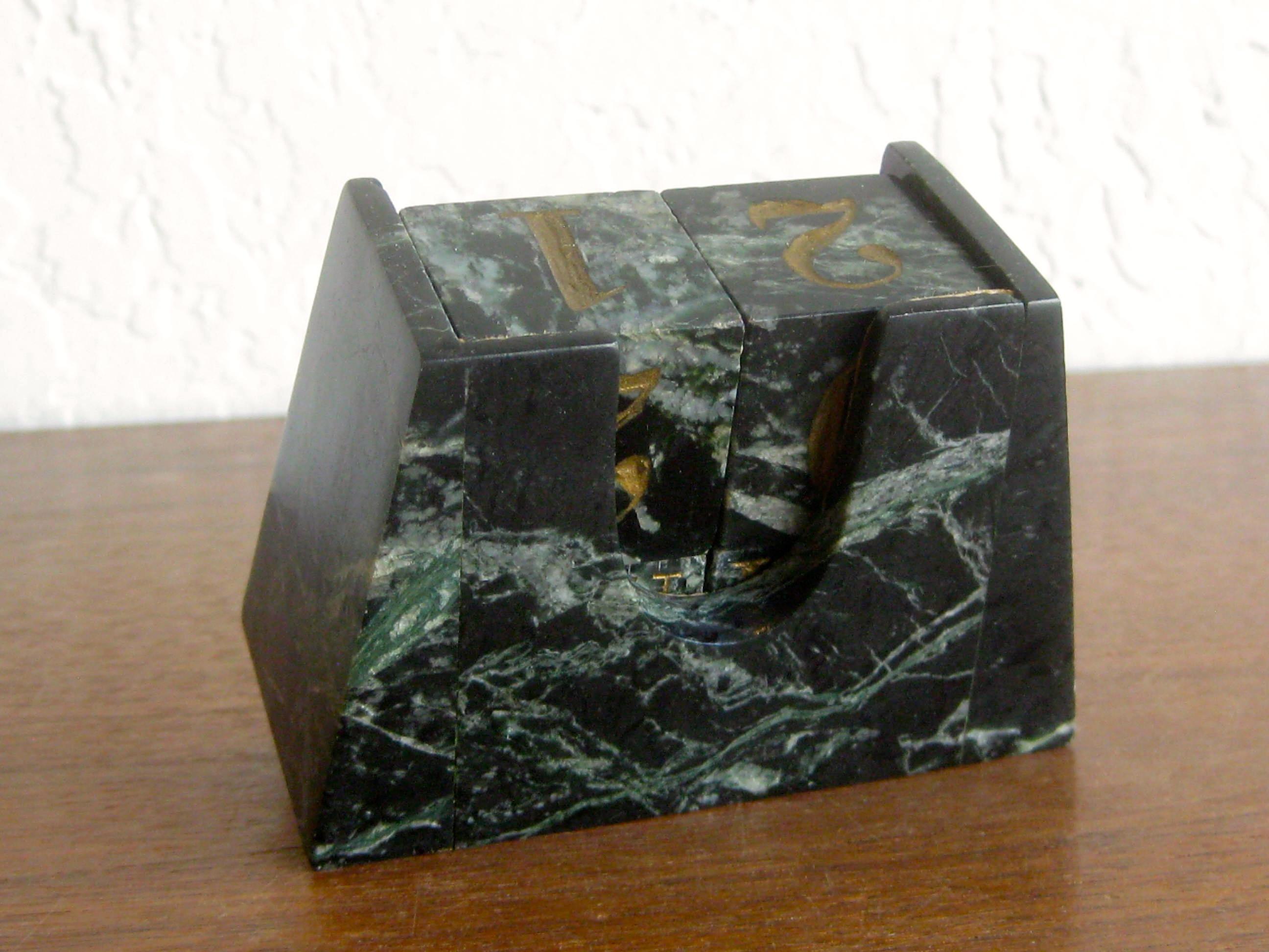 Art Deco Italian Carved Green Marble Perpetual Day/Date/Month Desk Calendar 1