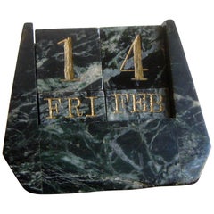 Antique Art Deco Italian Carved Green Marble Perpetual Day/Date/Month Desk Calendar