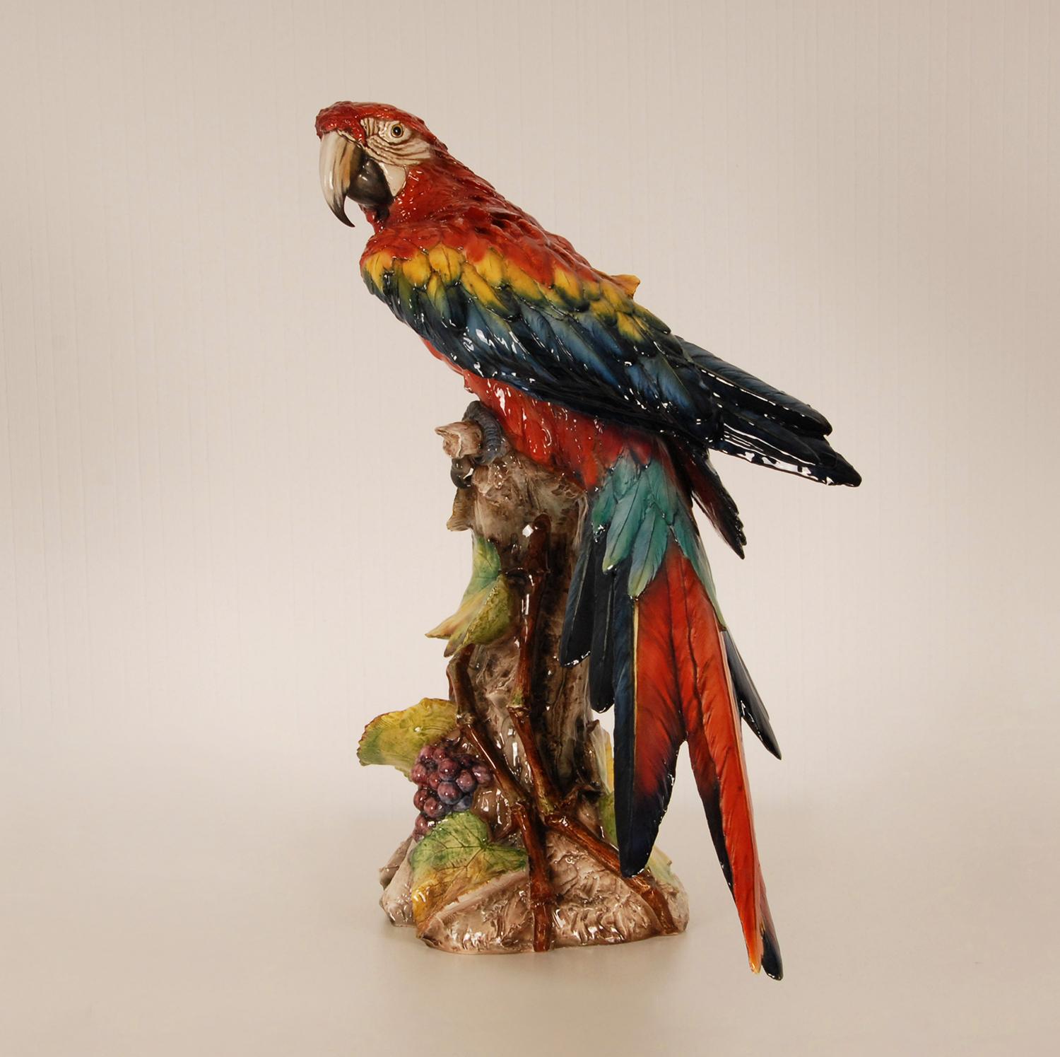 Art Deco Italian Ceramic Animal Figurine Macaw Parrot Porcelain Bird Figure For Sale 5