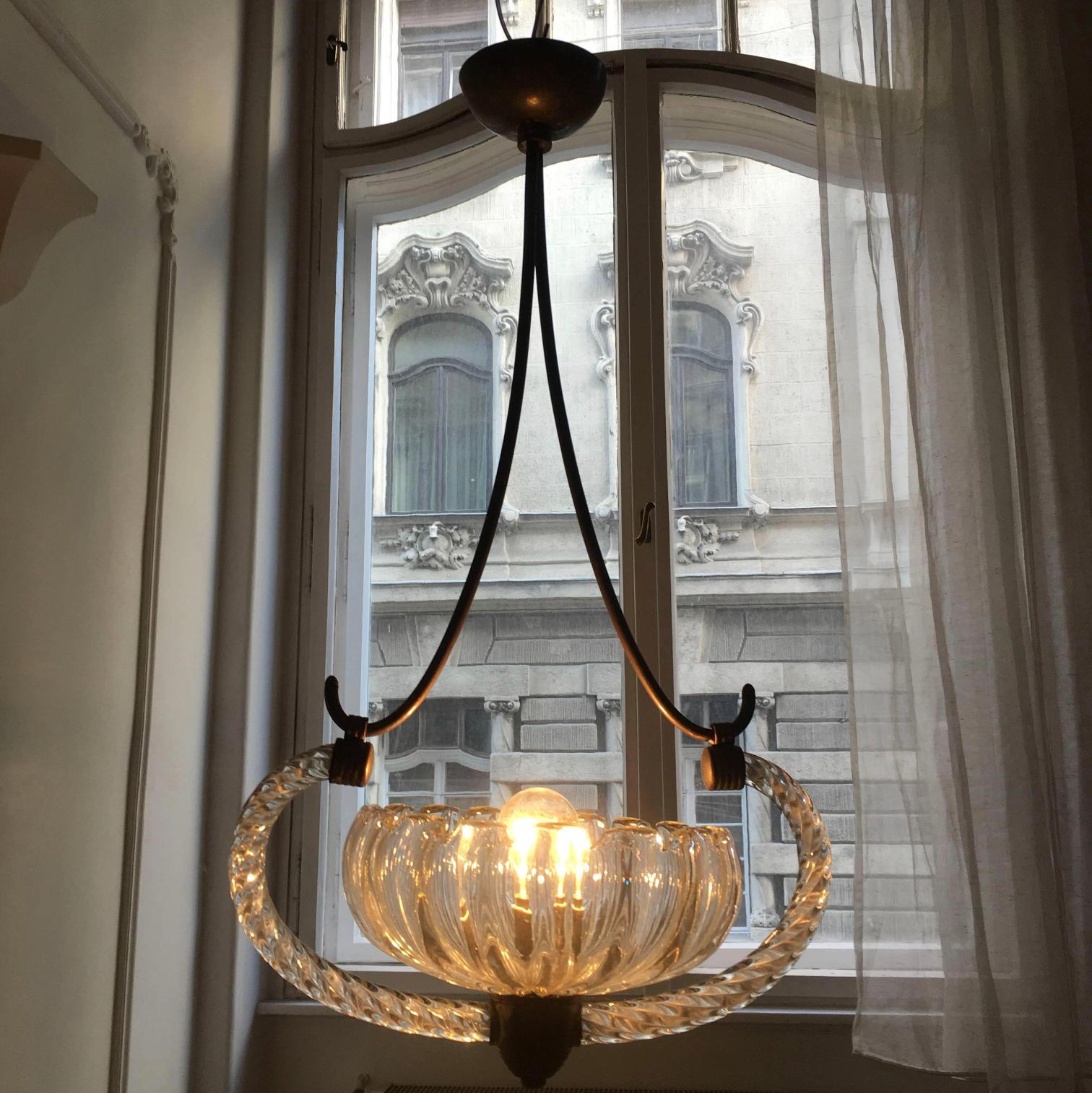 Art Deco Italian Chandelier by Ercole Barovier, Murano, 1940 For Sale 5