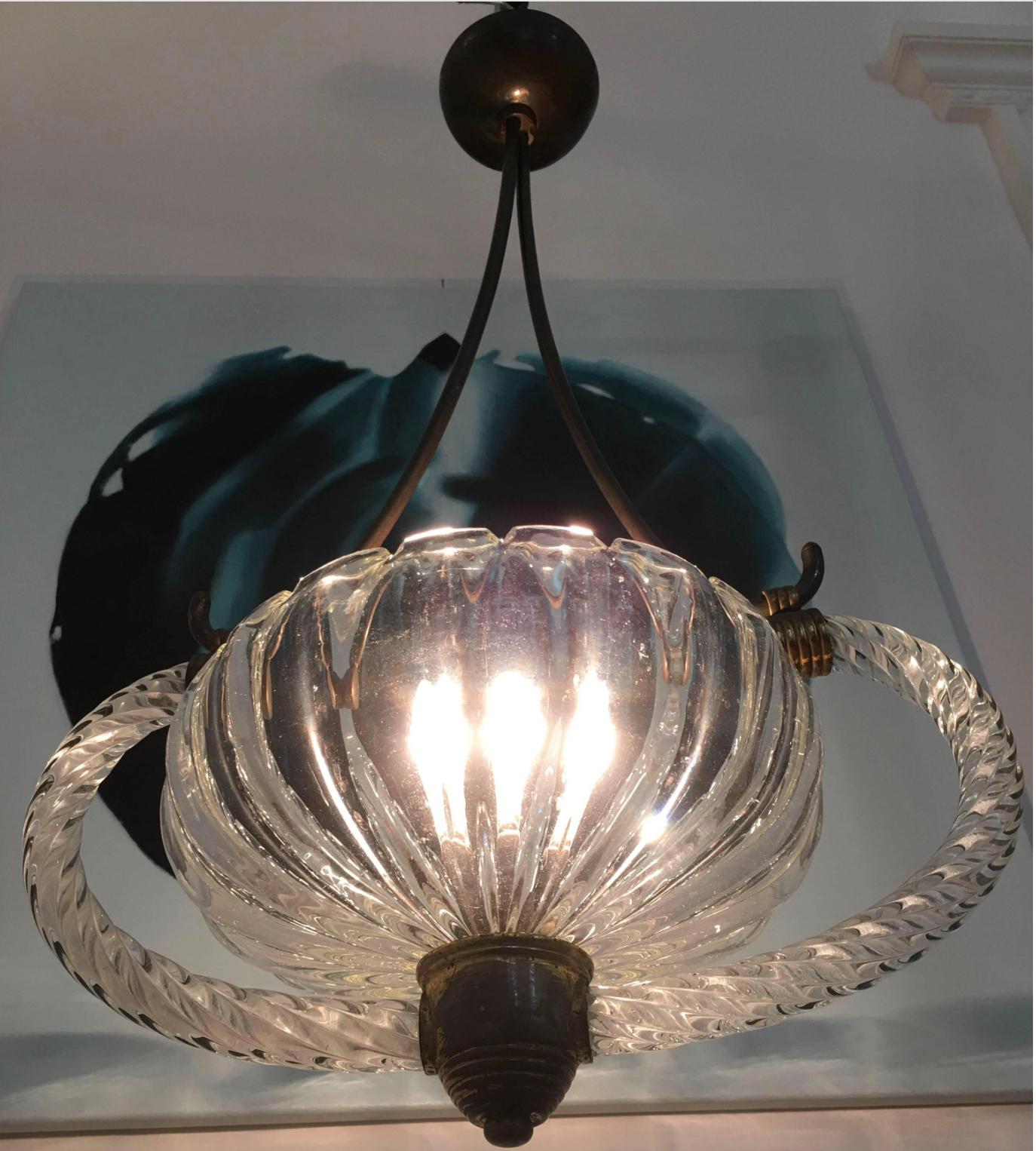 Art Deco Italian Chandelier by Ercole Barovier, Murano, 1940 In Good Condition For Sale In Budapest, HU