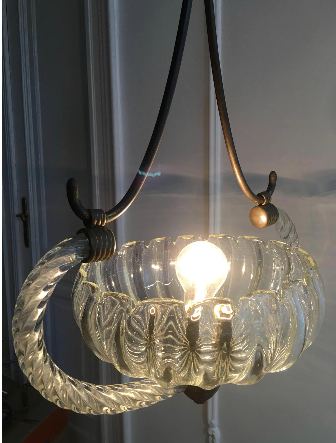Mid-20th Century Art Deco Italian Chandelier by Ercole Barovier, Murano, 1940 For Sale