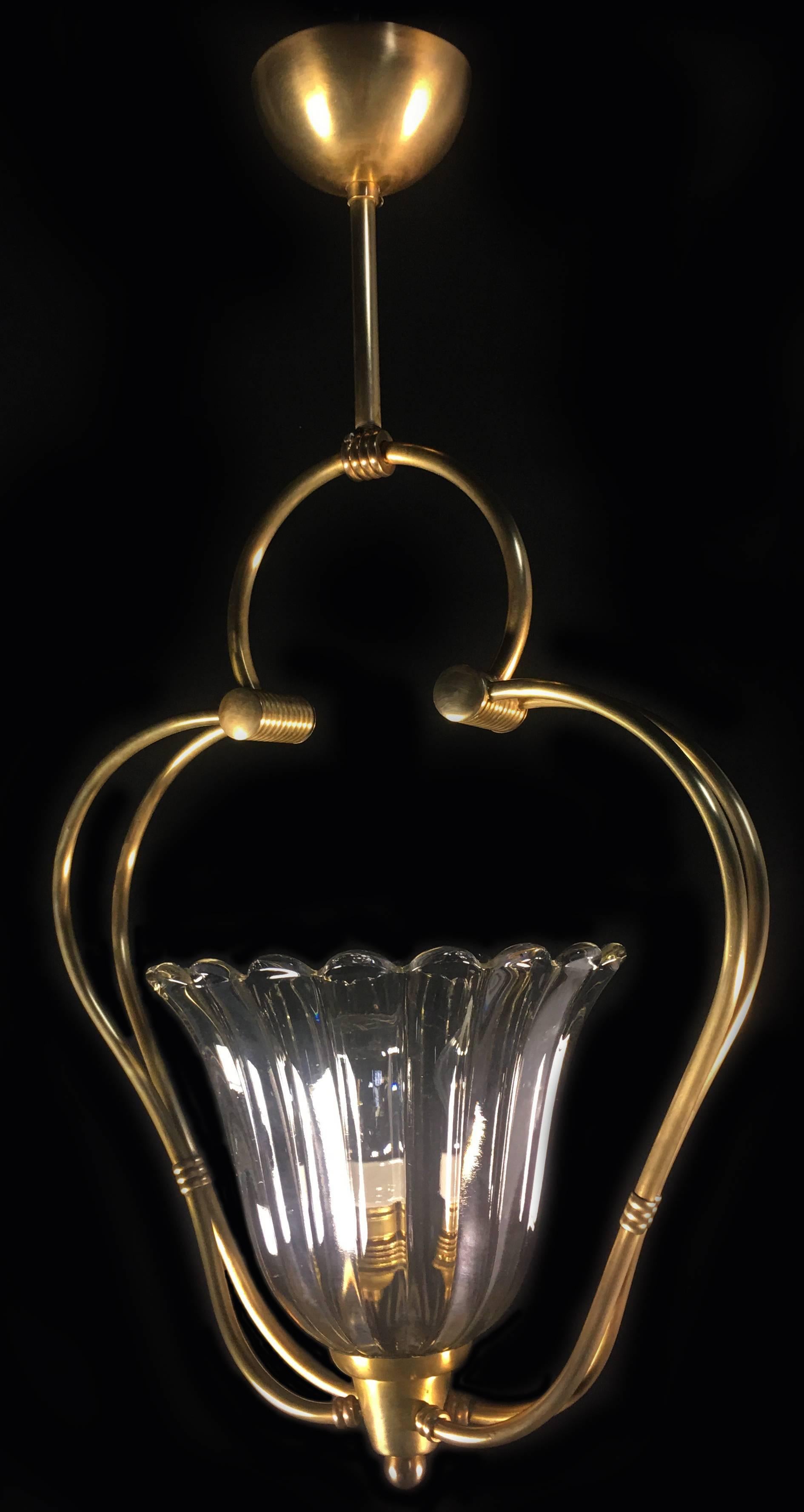Brass Art Deco Italian Chandelier by Ercole Barovier, Murano, 1940 For Sale