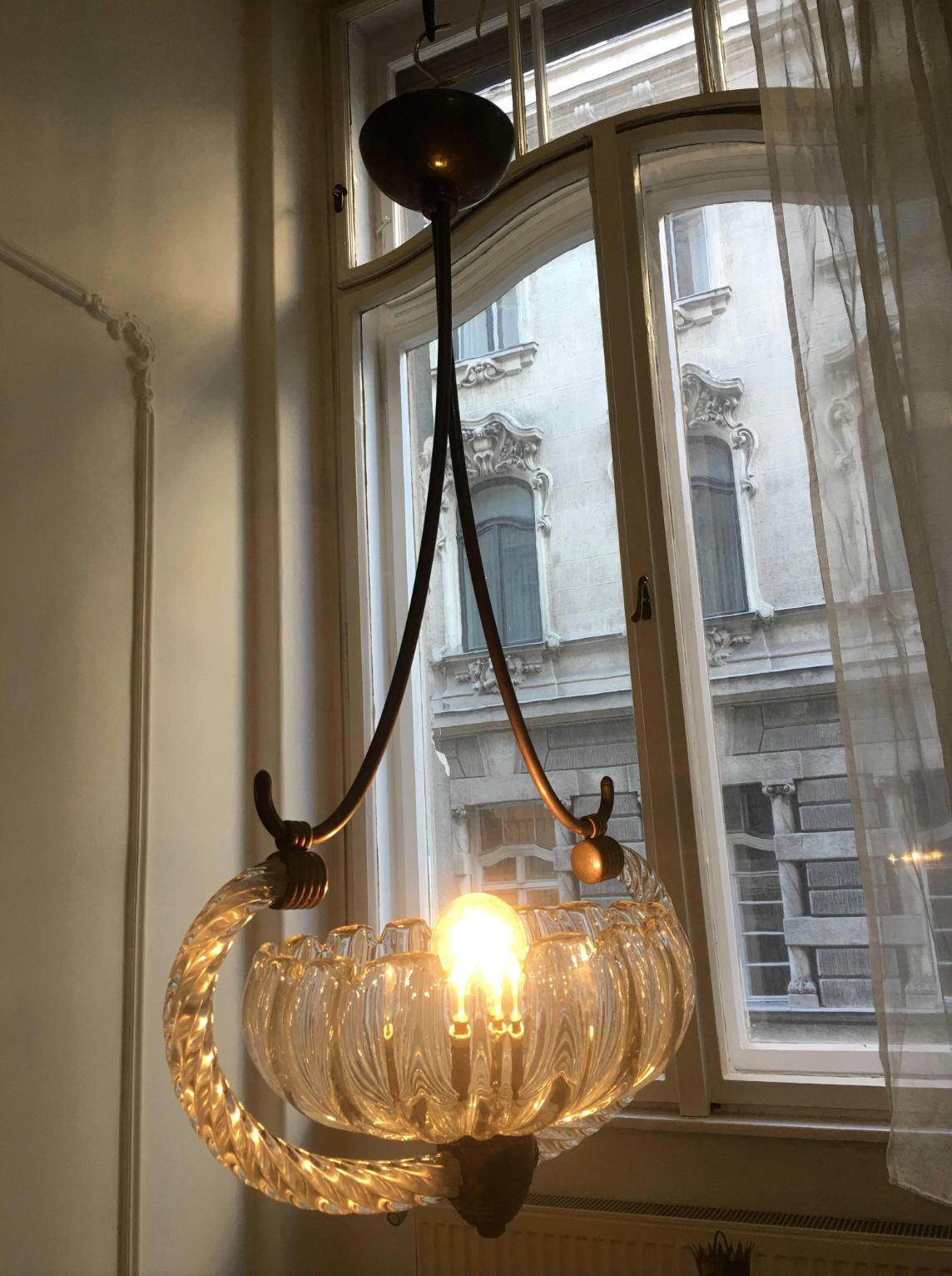 Art Deco Italian Chandelier by Ercole Barovier, Murano, 1940 For Sale 1