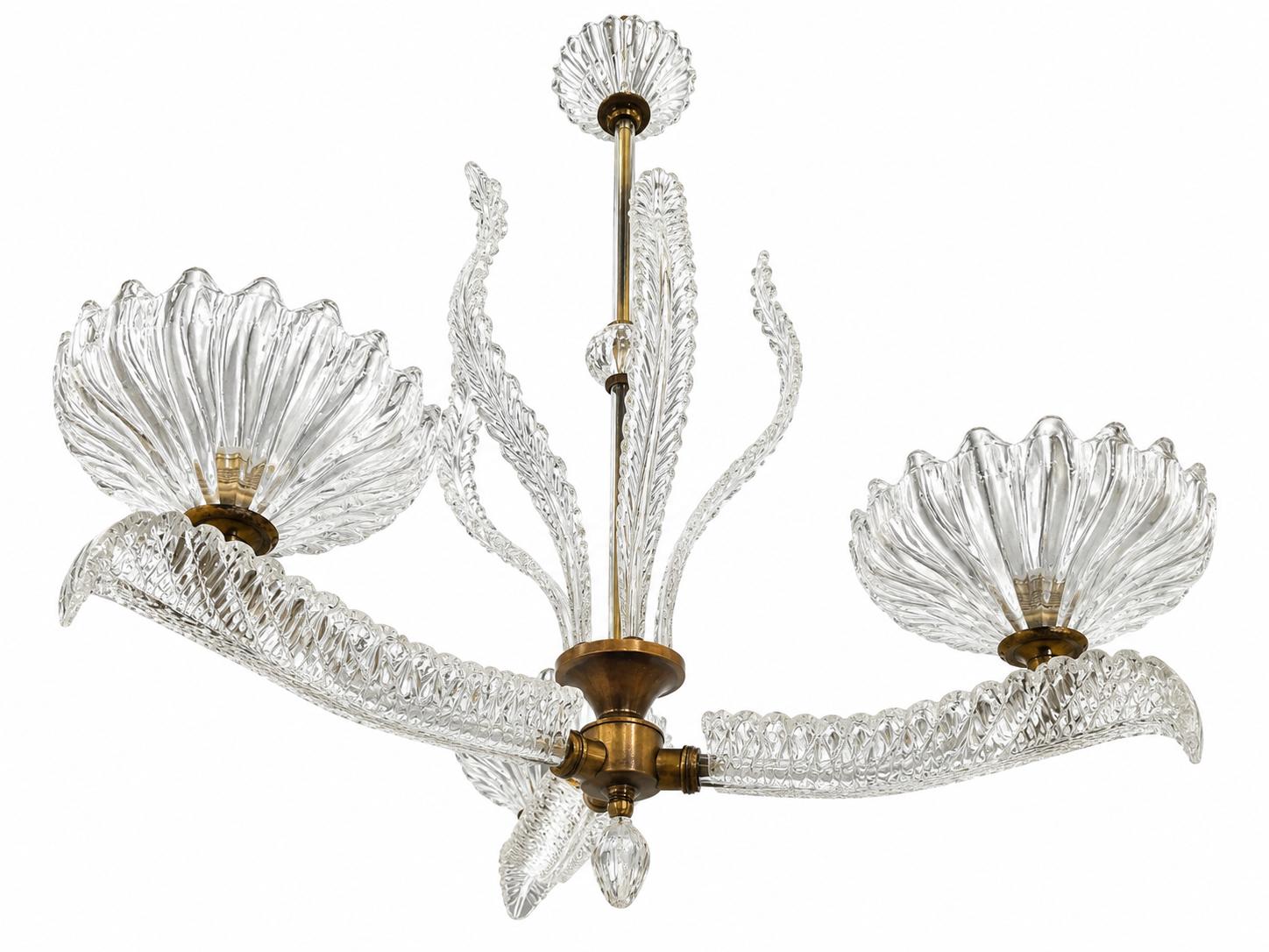 Art Deco Italian Chandelier by Ercole Barovier, Murano, 1940