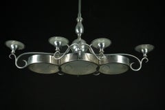 Art Deco Italian Chandelier in Nickel Brass and Frosted Glass, 1930s
