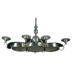 Art Deco Italian Chandelier in Nickel Brass and Frosted Glass, 1930s