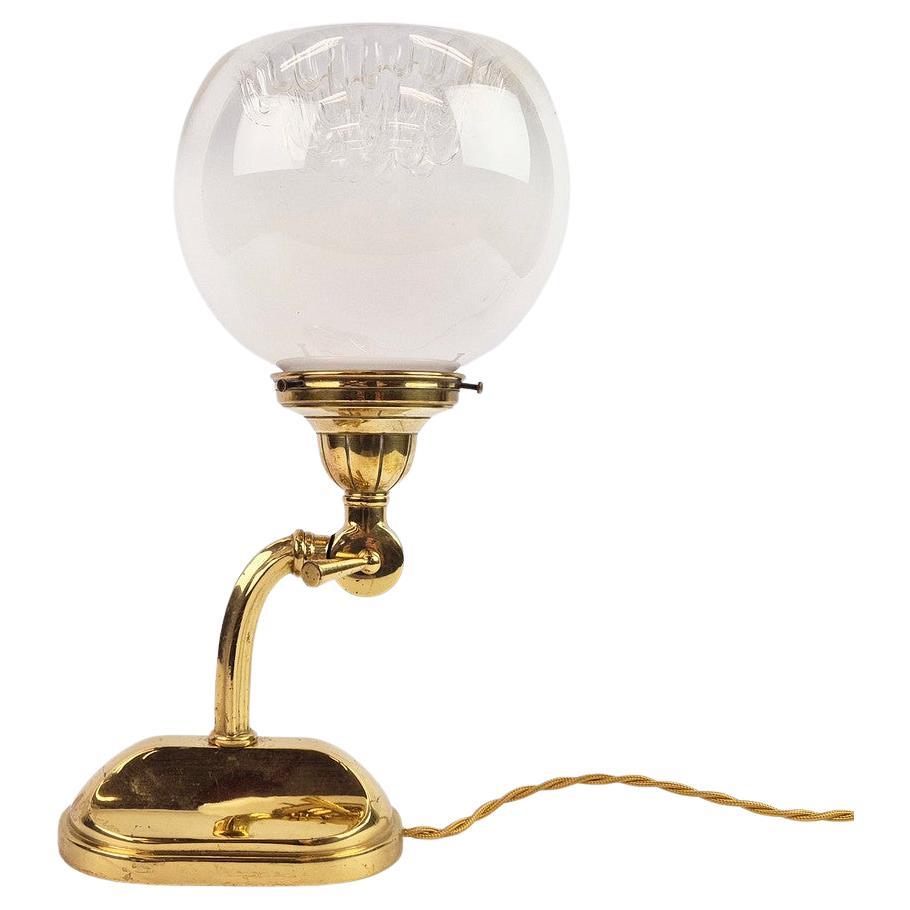 Art Deco Italian Chrome Cantilever Desk Lamp With A Murano Glass Shade