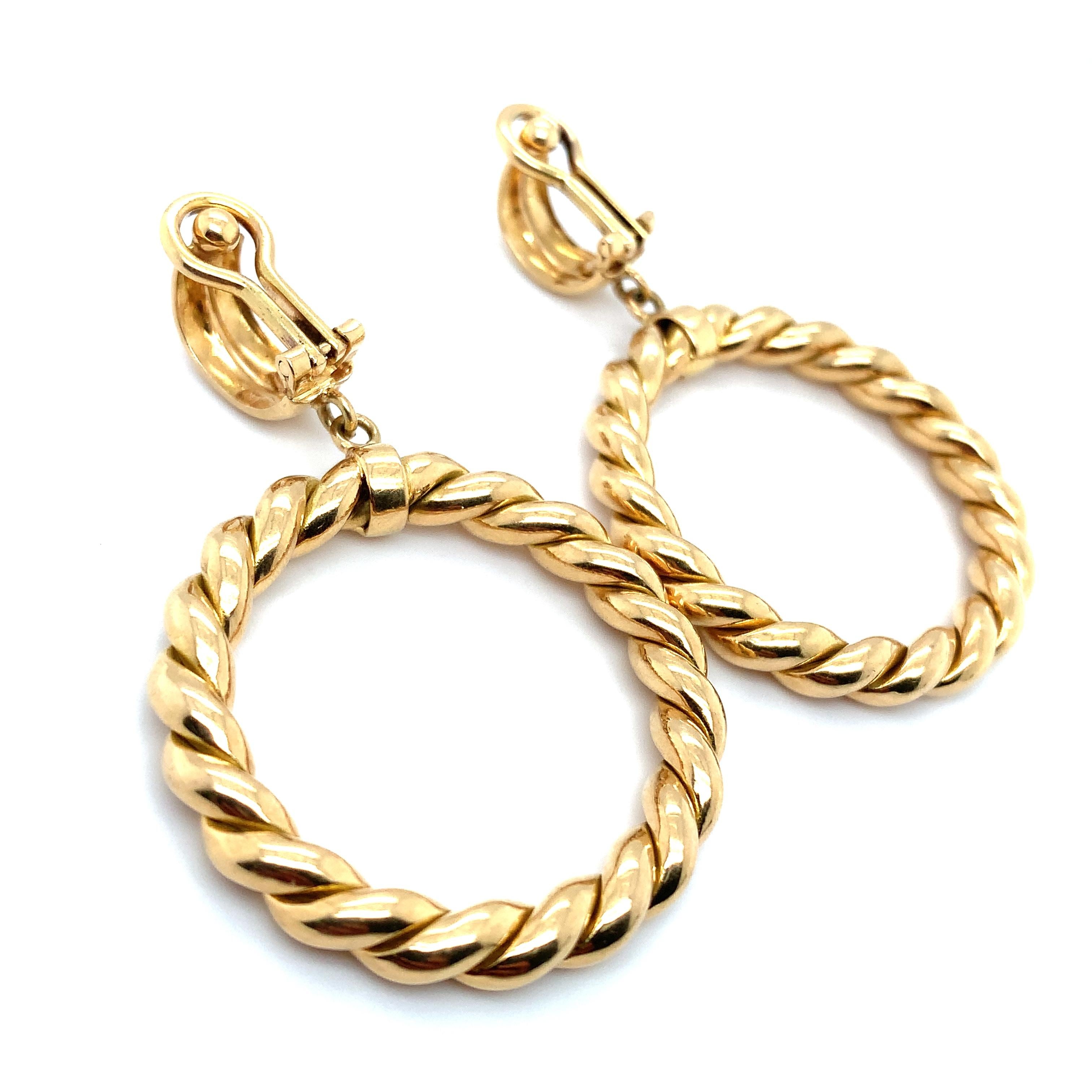 Orecchini a goccia in stile Art déco italiano con clip in oro giallo 18 carati in vendita 2