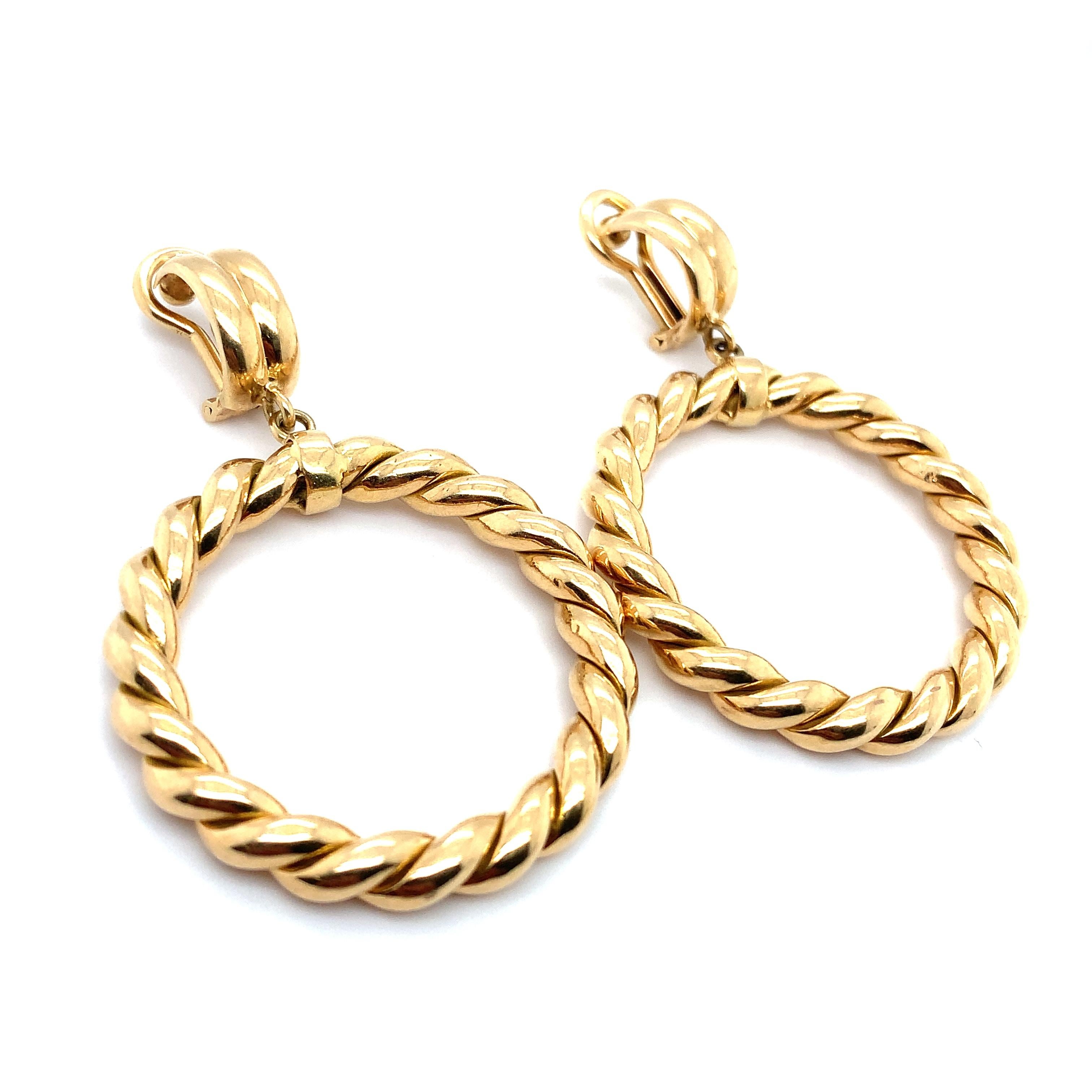 Orecchini a goccia in stile Art déco italiano con clip in oro giallo 18 carati in vendita 4
