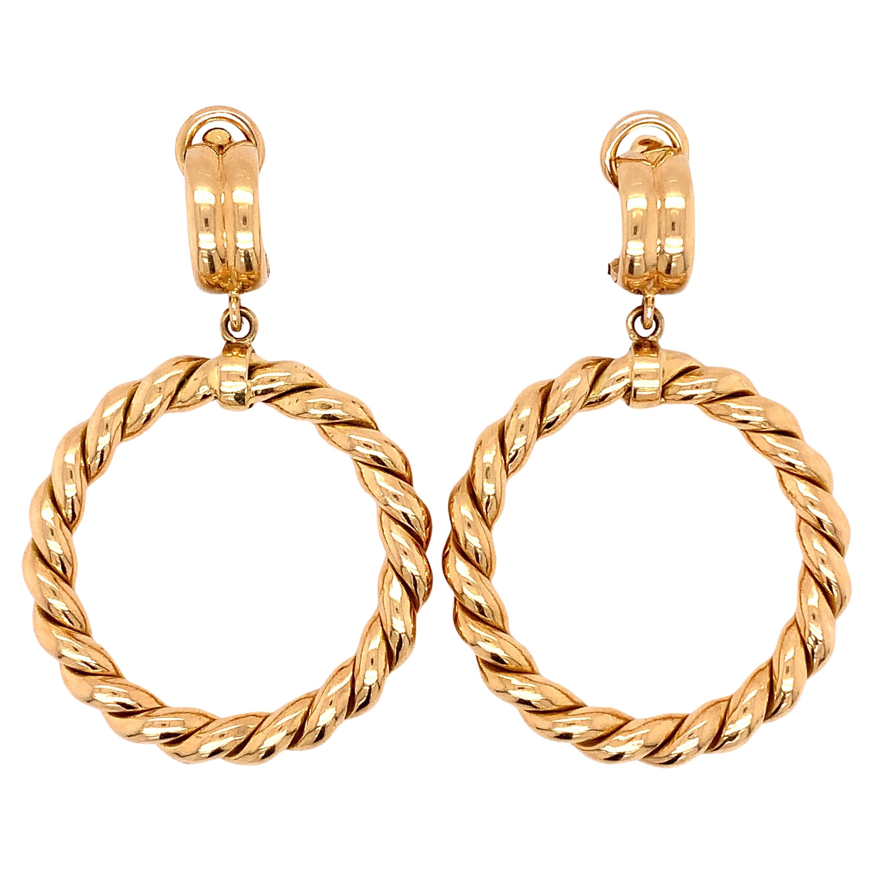 Art deco Italian drop earrings clip on 18k yellow gold