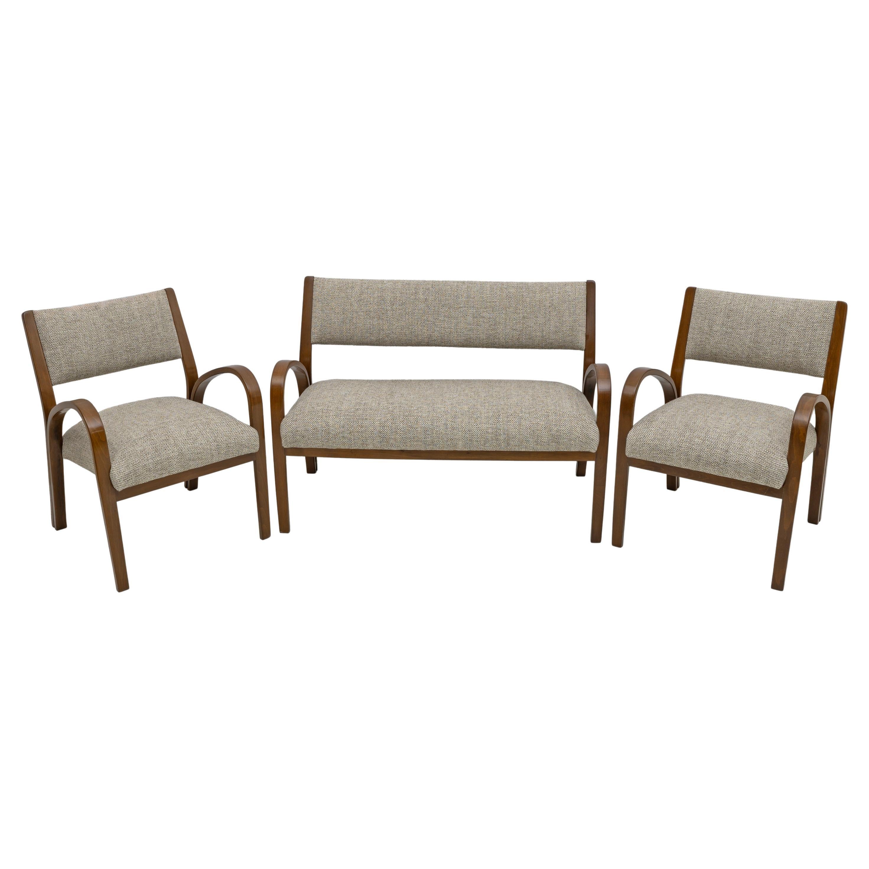Art Dèco Italien Tissu Deux Fauteuils et Petit Canapé, années 1930 en vente