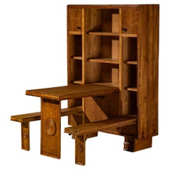 Armario Plegable Art Decó Italiano con Mesa y Bancos en Castaño