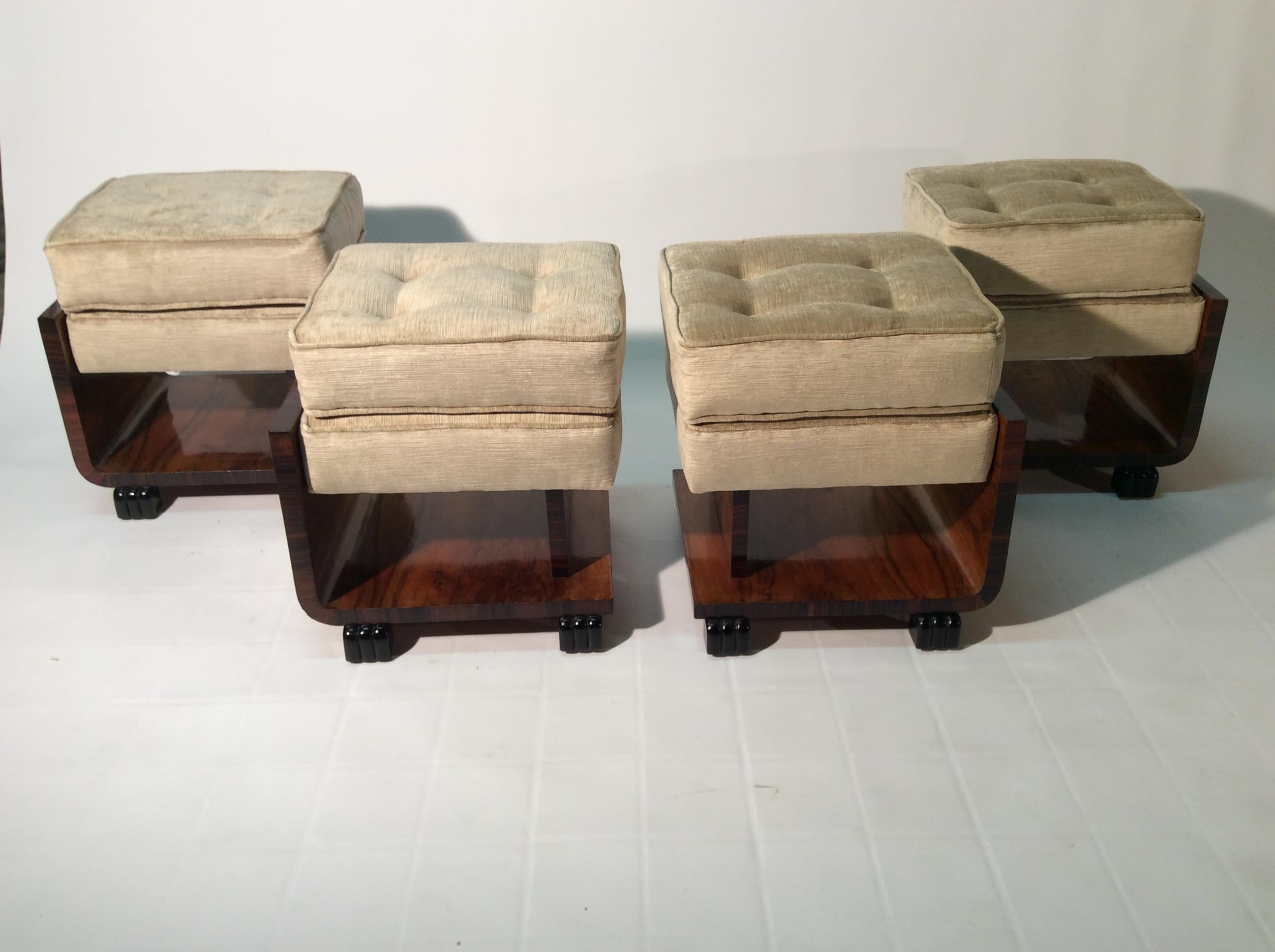 Art Deco Italian Four Stools Newly Upholstered Velvet Fabric 10