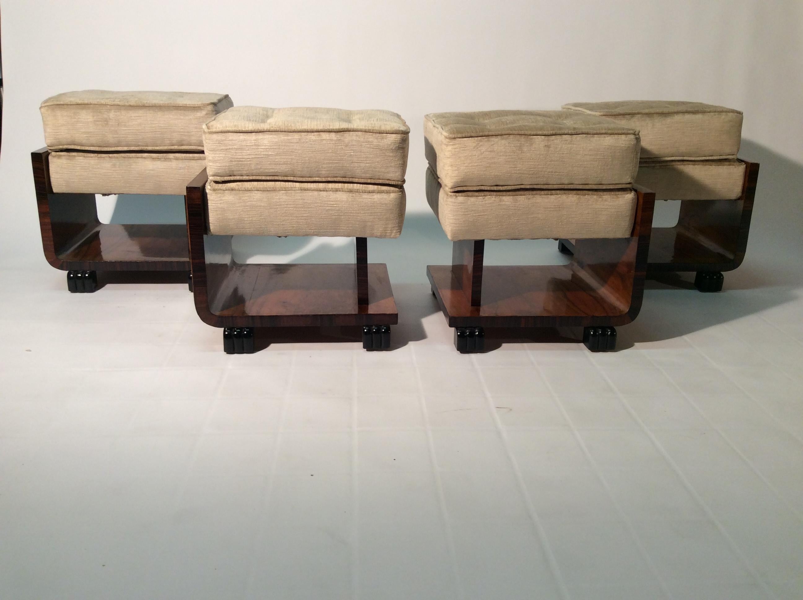Art Deco Italian Four Stools Newly Upholstered Velvet Fabric In Good Condition In Firenze, Toscana
