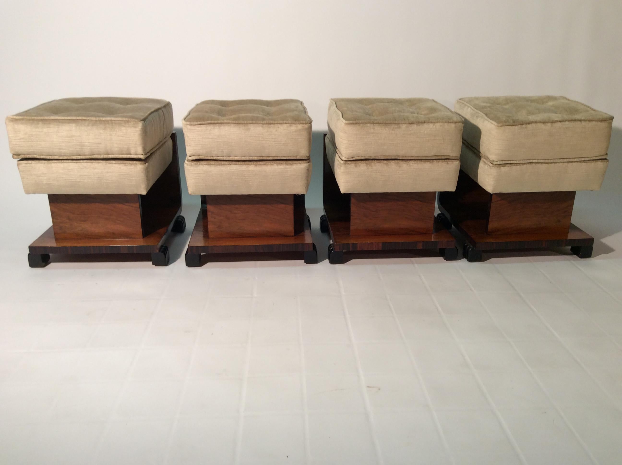 Wood Art Deco Italian Four Stools Newly Upholstered Velvet Fabric